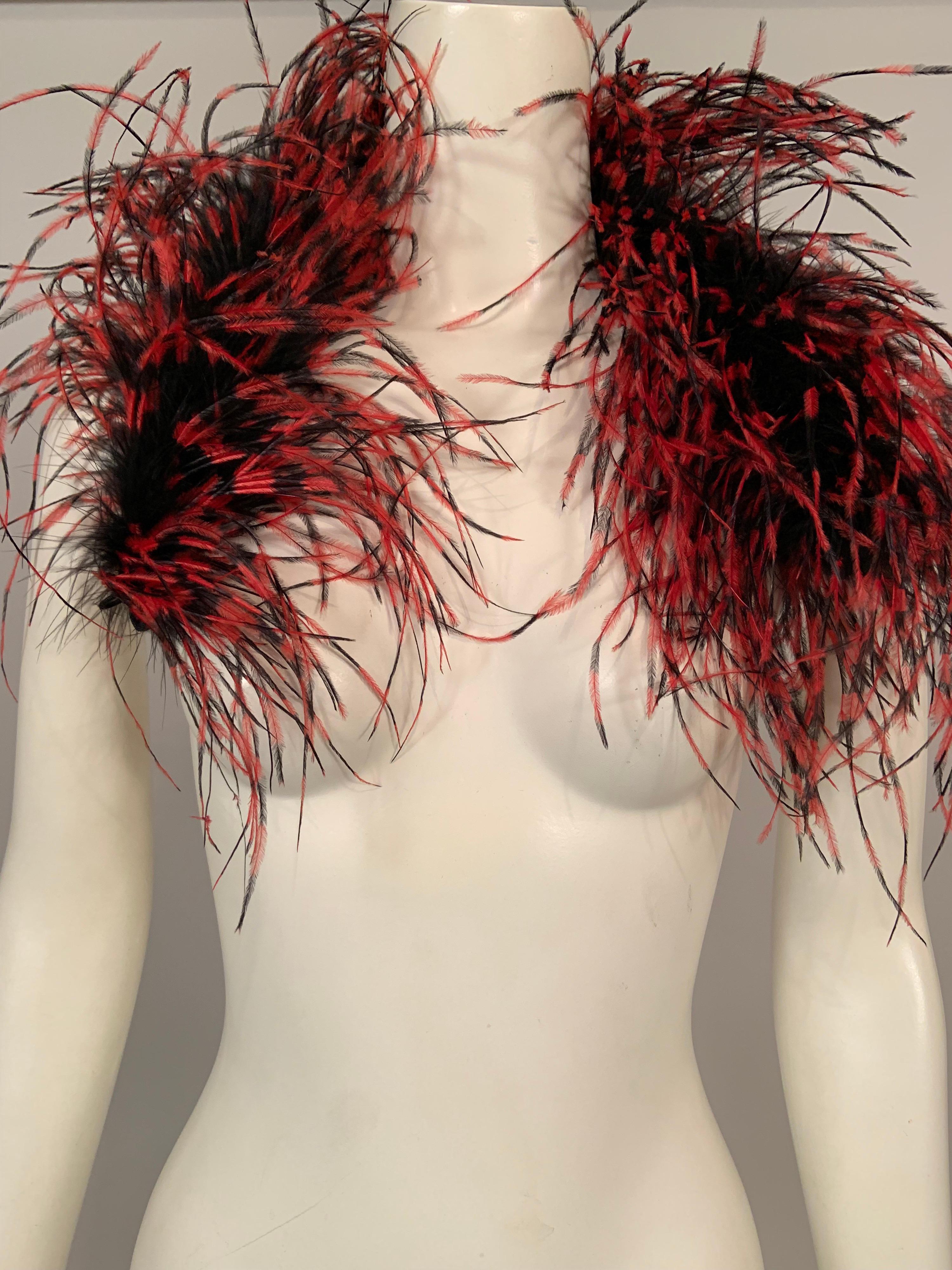 Brown Red and Black Ostrich Feather Short Boa or Collar