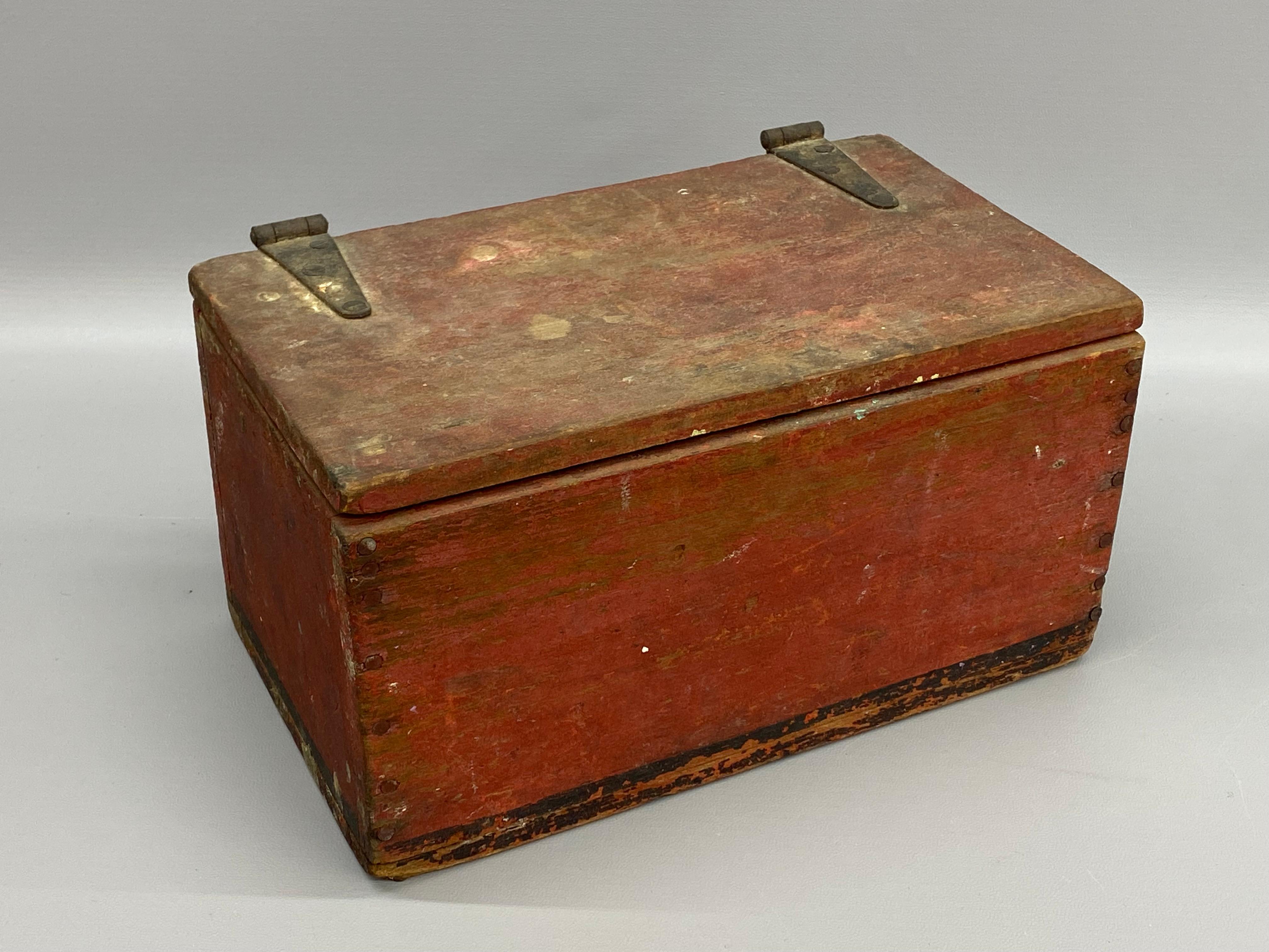 Red and Black Painted Hand Made Primitive Pine Box