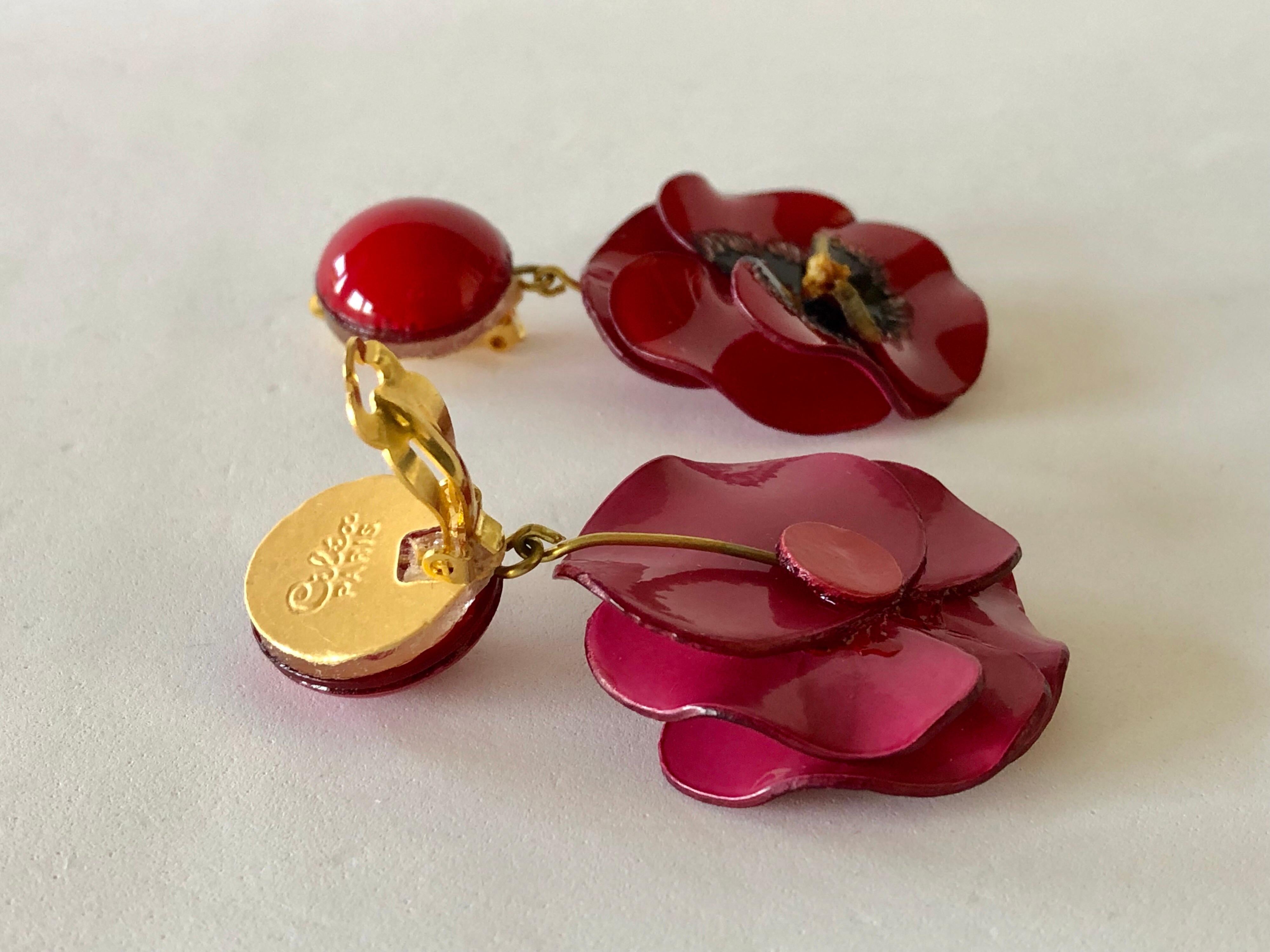 Red and Black Pansy Flower Statement Earrings  2