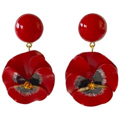 Red and Black Pansy Flower Statement Earrings 