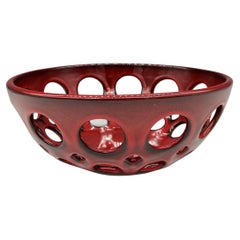 Red and Black Pierced Ceramic Fruit Bowl