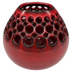 Red and Black Pierced Ceramic Teardrop Vase 