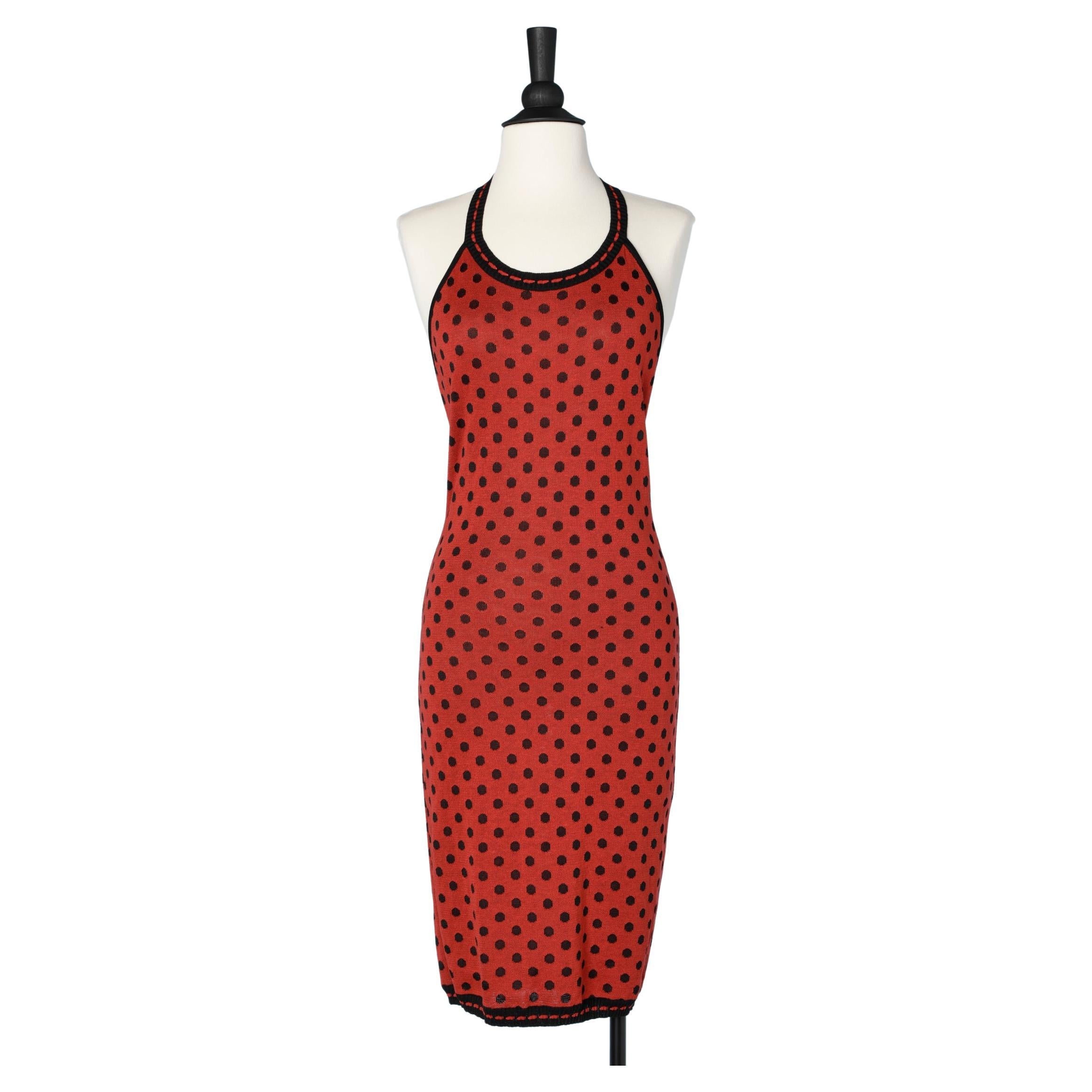 Vestido sin espalda de punto de lunares rojos y negros Ungaro TER en venta