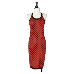 Red and black polka dot knit backless dress Ungaro TER 