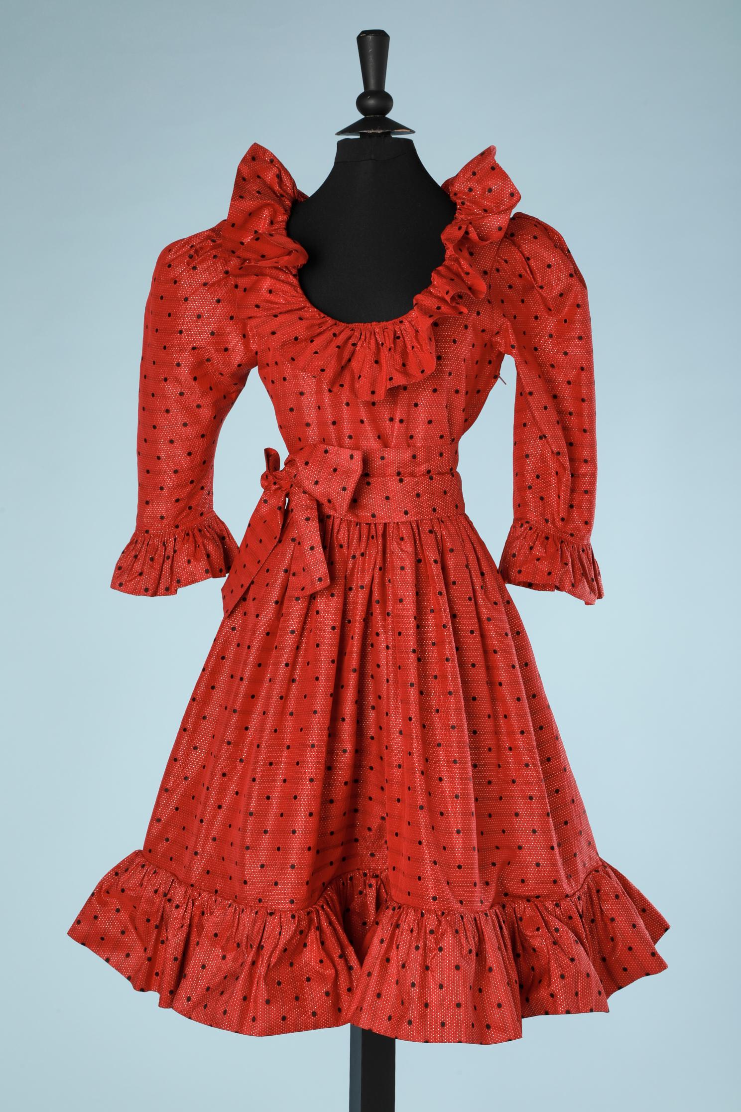 Red and black polka-dots dress Circa 1980 Saint Laurent Rive Gauche  For Sale 7
