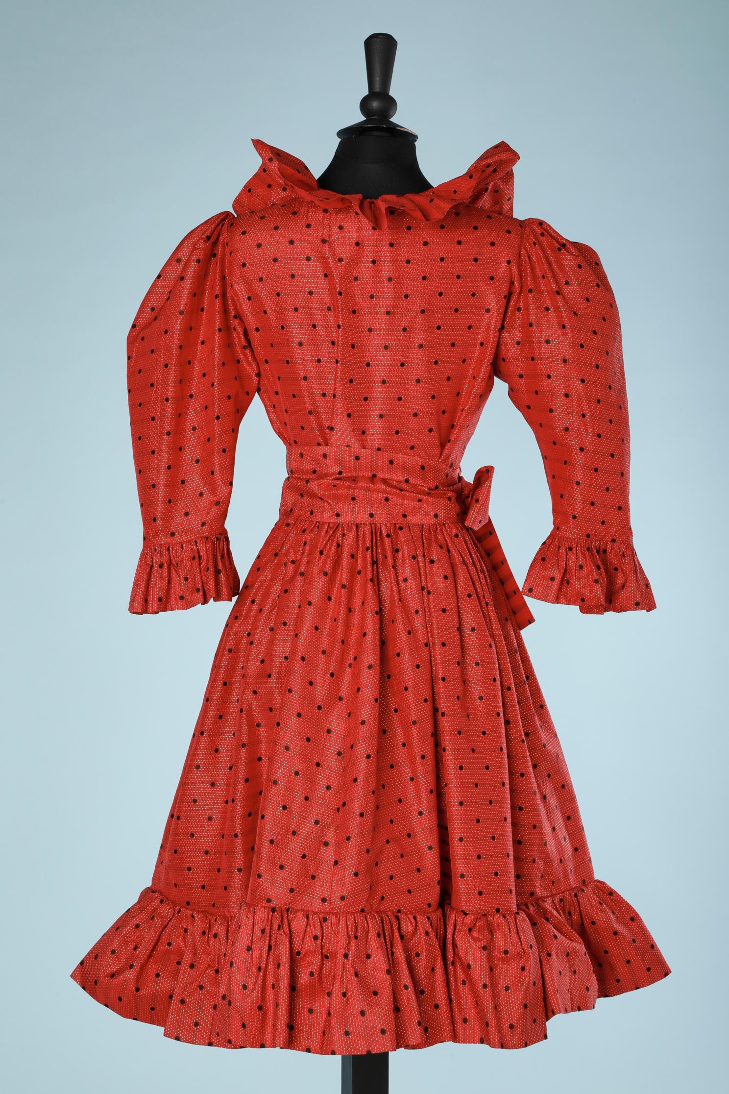 Red and black polka-dots dress Circa 1980 Saint Laurent Rive Gauche  For Sale 9