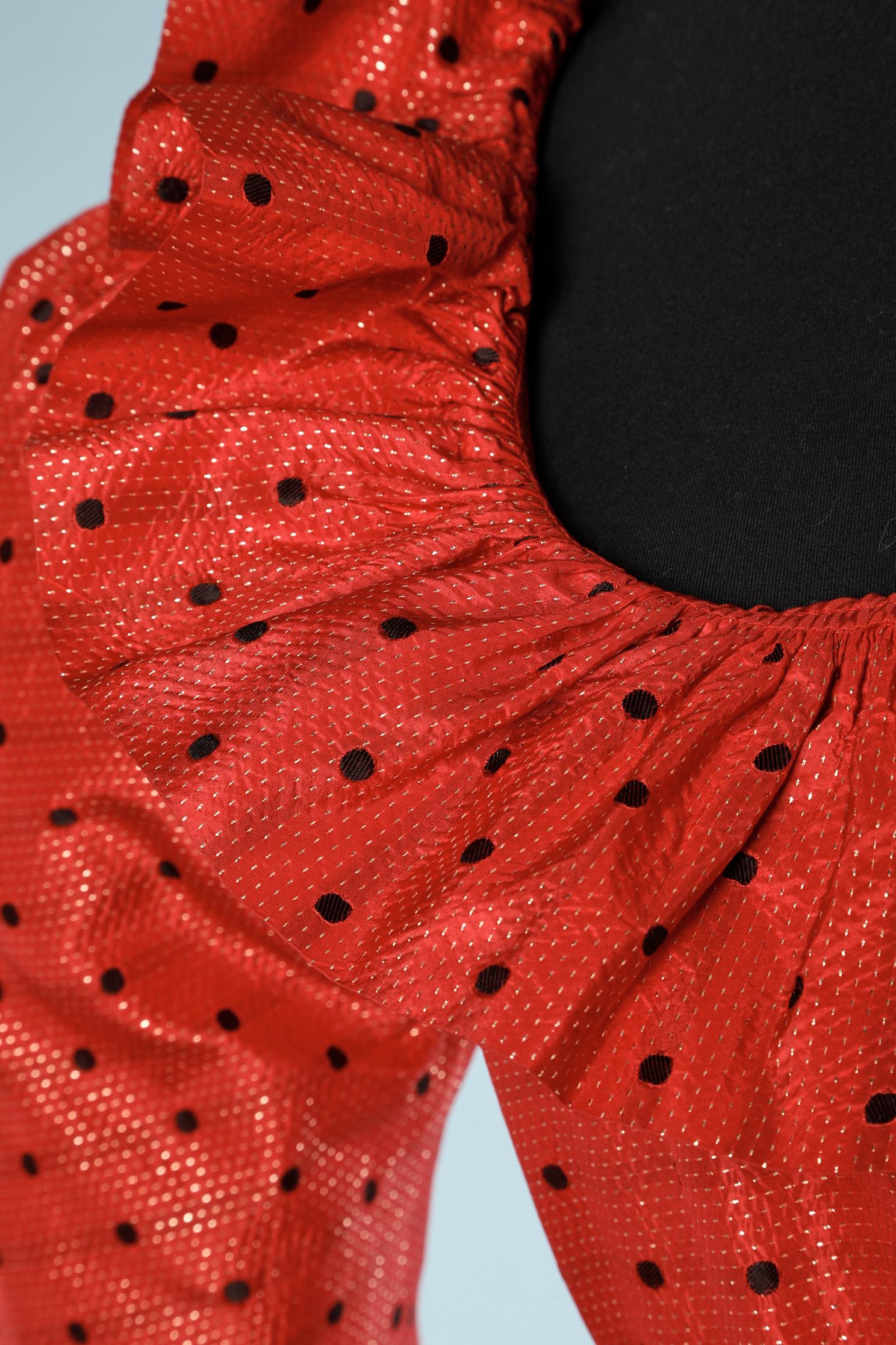 Red and black polka-dots dress Circa 1980 Saint Laurent Rive Gauche  In Excellent Condition For Sale In Saint-Ouen-Sur-Seine, FR