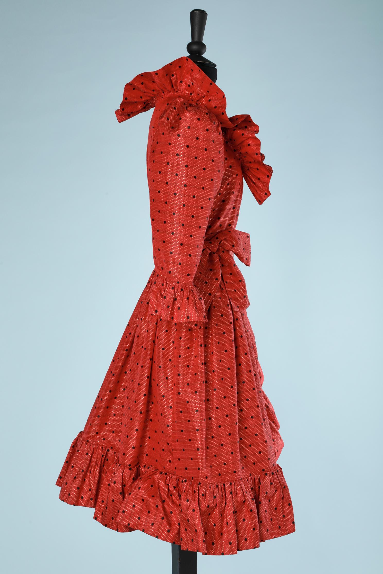 Saint Laurent Rive Gauche - Robe à pois rouge et noir, circa 1980 en vente 3