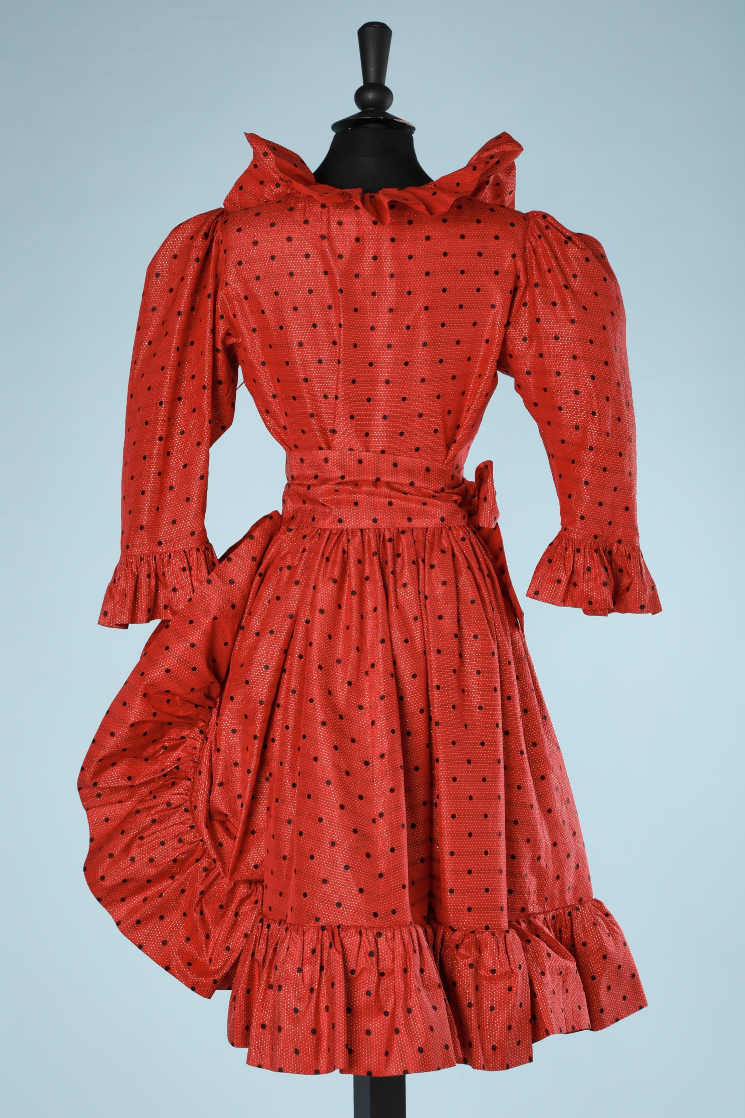 Red and black polka-dots dress Circa 1980 Saint Laurent Rive Gauche  For Sale 5