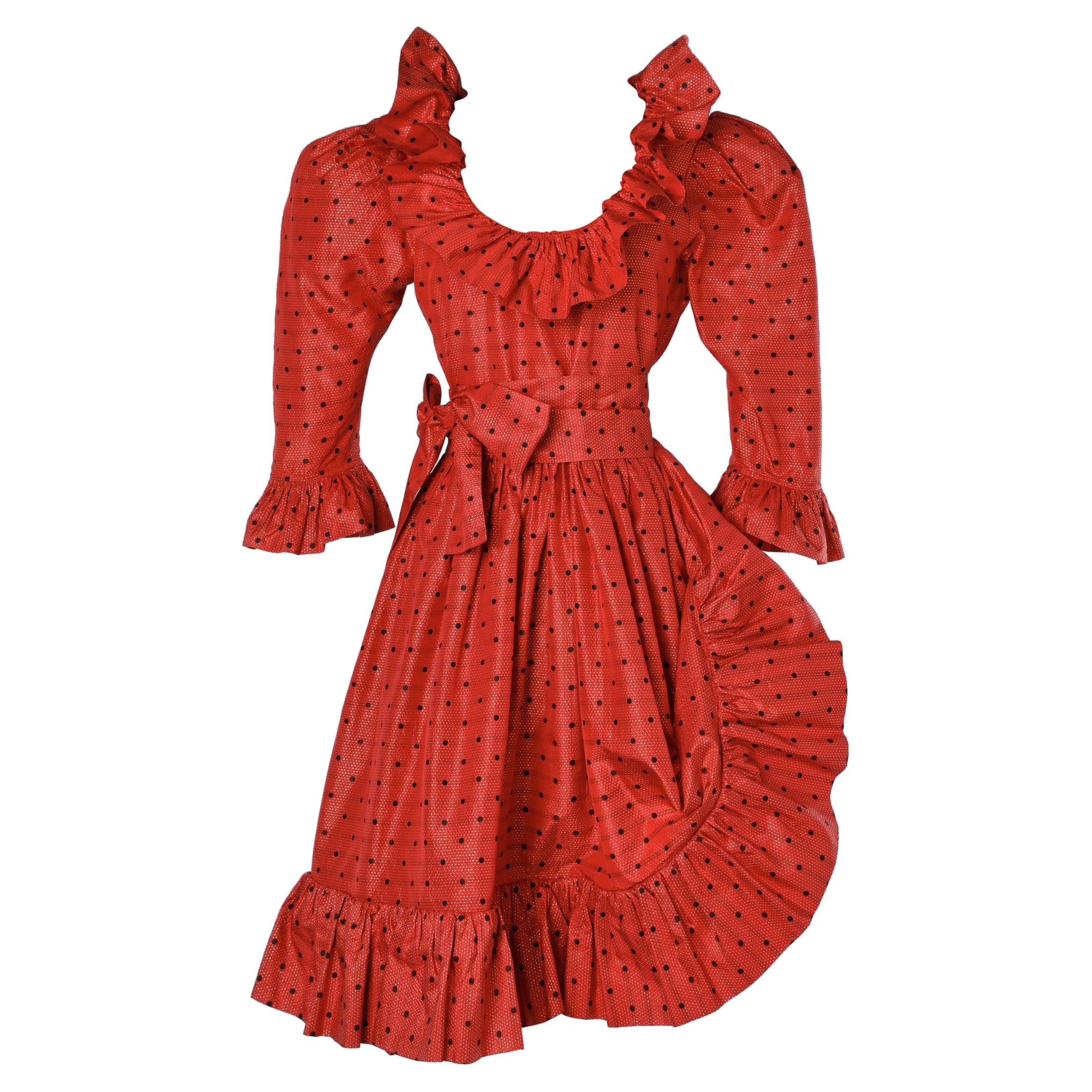 Saint Laurent Rive Gauche - Robe à pois rouge et noir, circa 1980