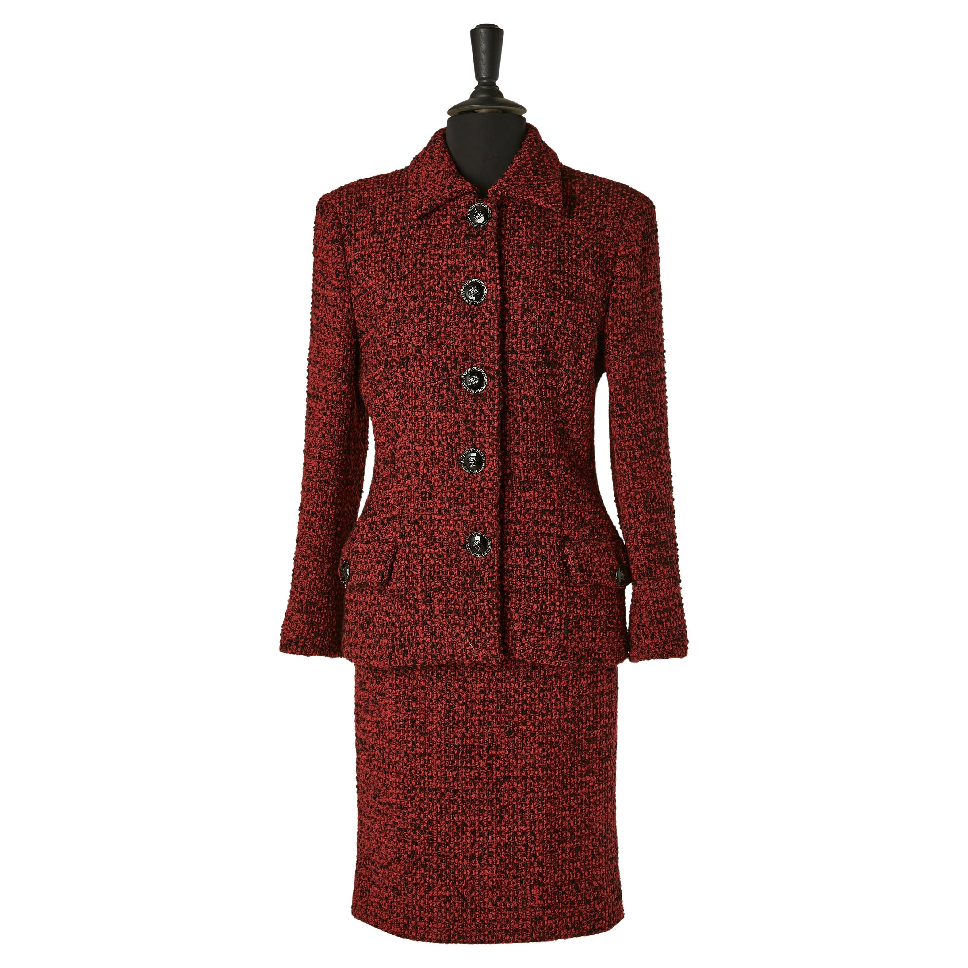 Abito con gonna in tweed rosso e nero Gianni Versace Couture in vendita