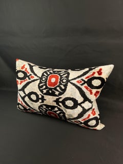 Red and Black Velvet Silk Ikat Pillow Cover