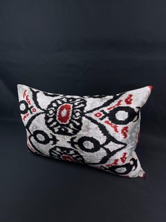 Red and Black Velvet Silk Ikat Pillow Cover