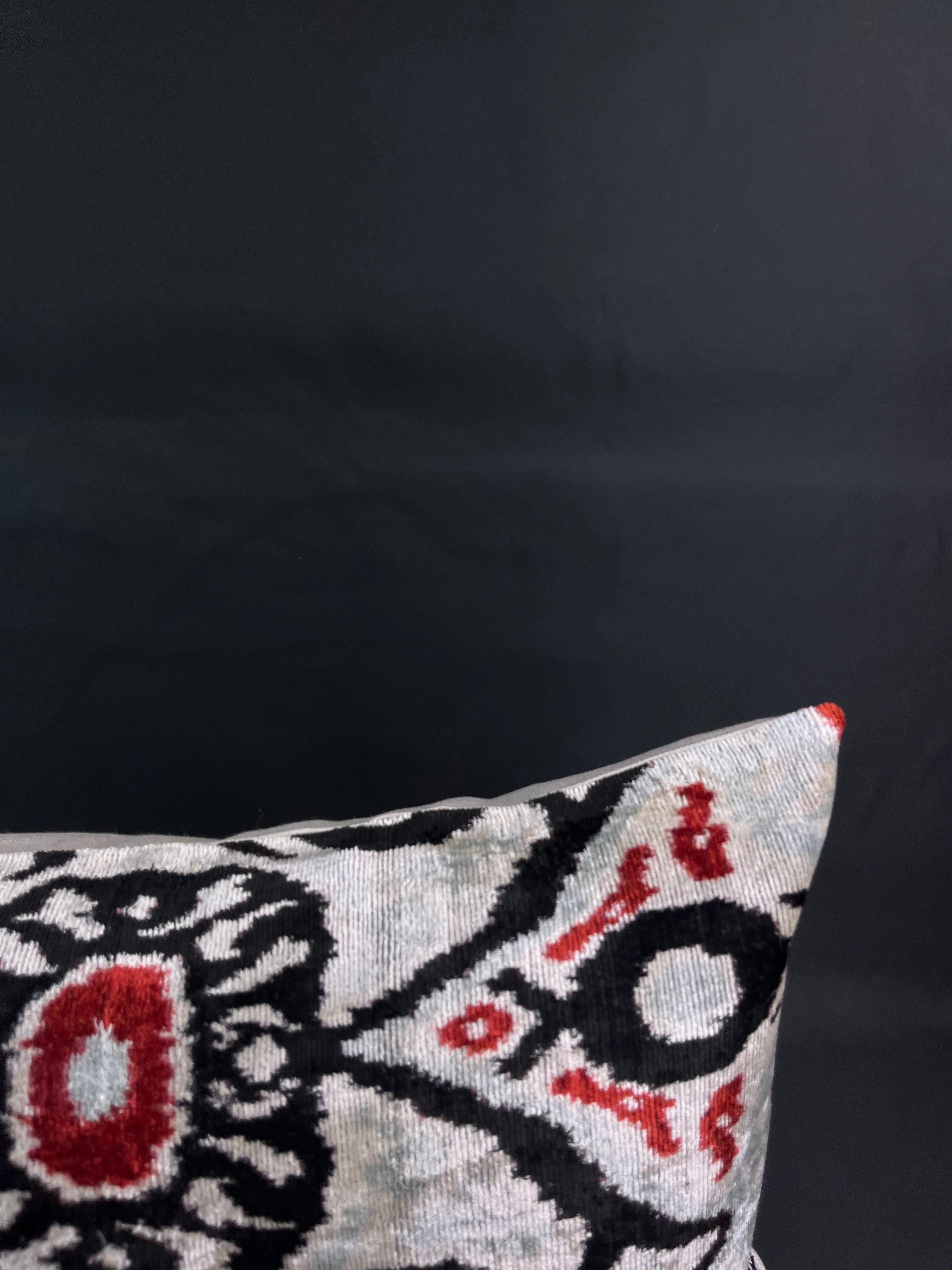 Modern Red and Black Velvet Silk Ikat Pillow Cover