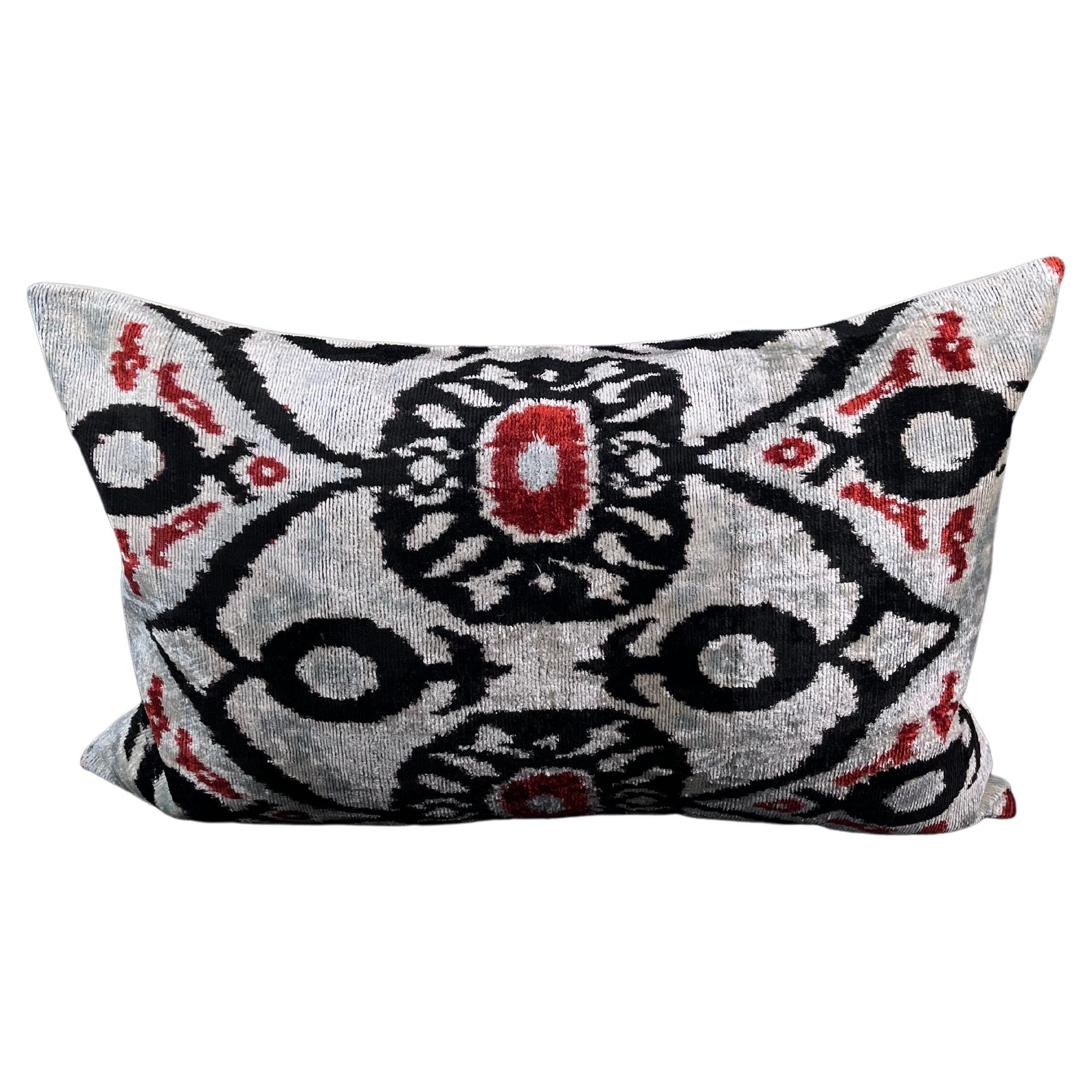 Red and Black Velvet Silk Ikat Pillow Cover