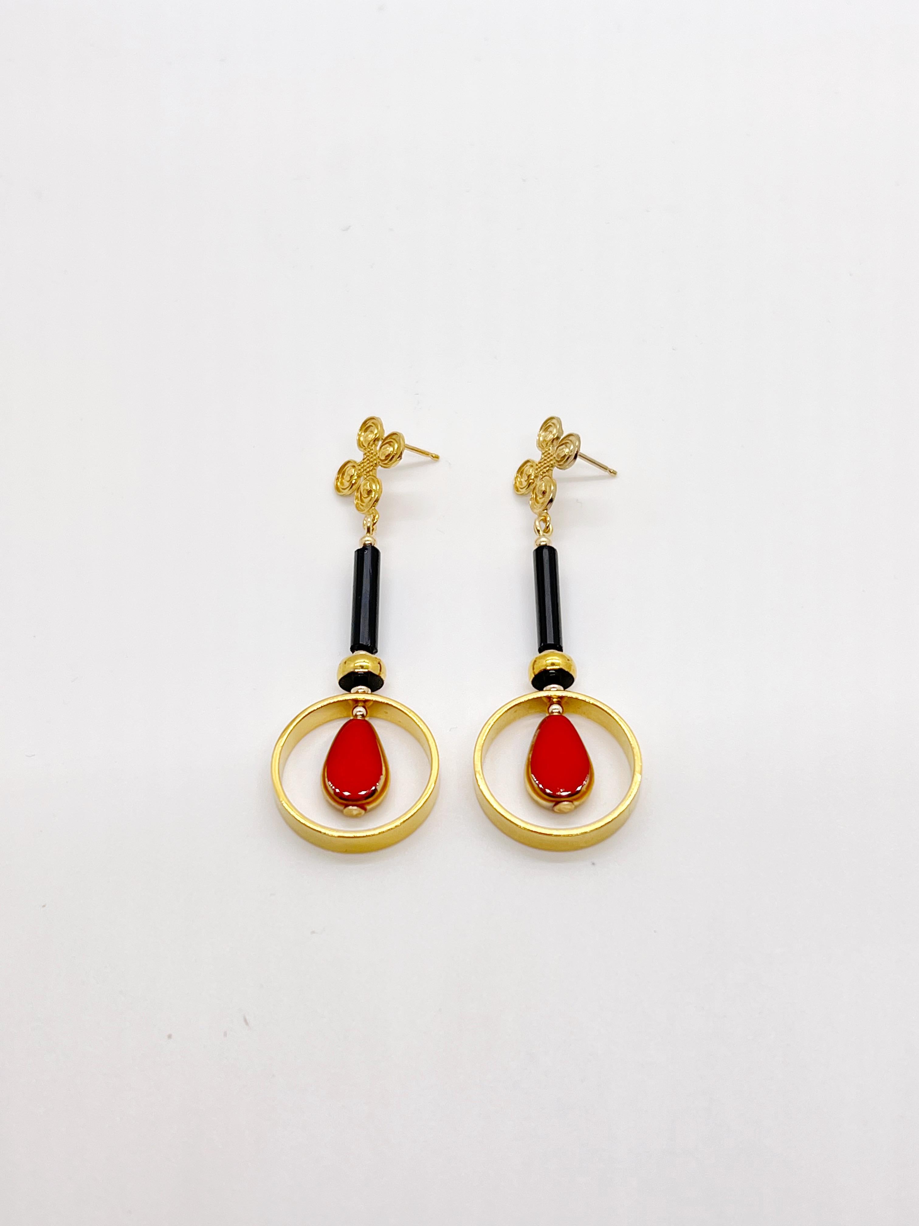 Retro Red and Black Vienna Earrings  For Sale