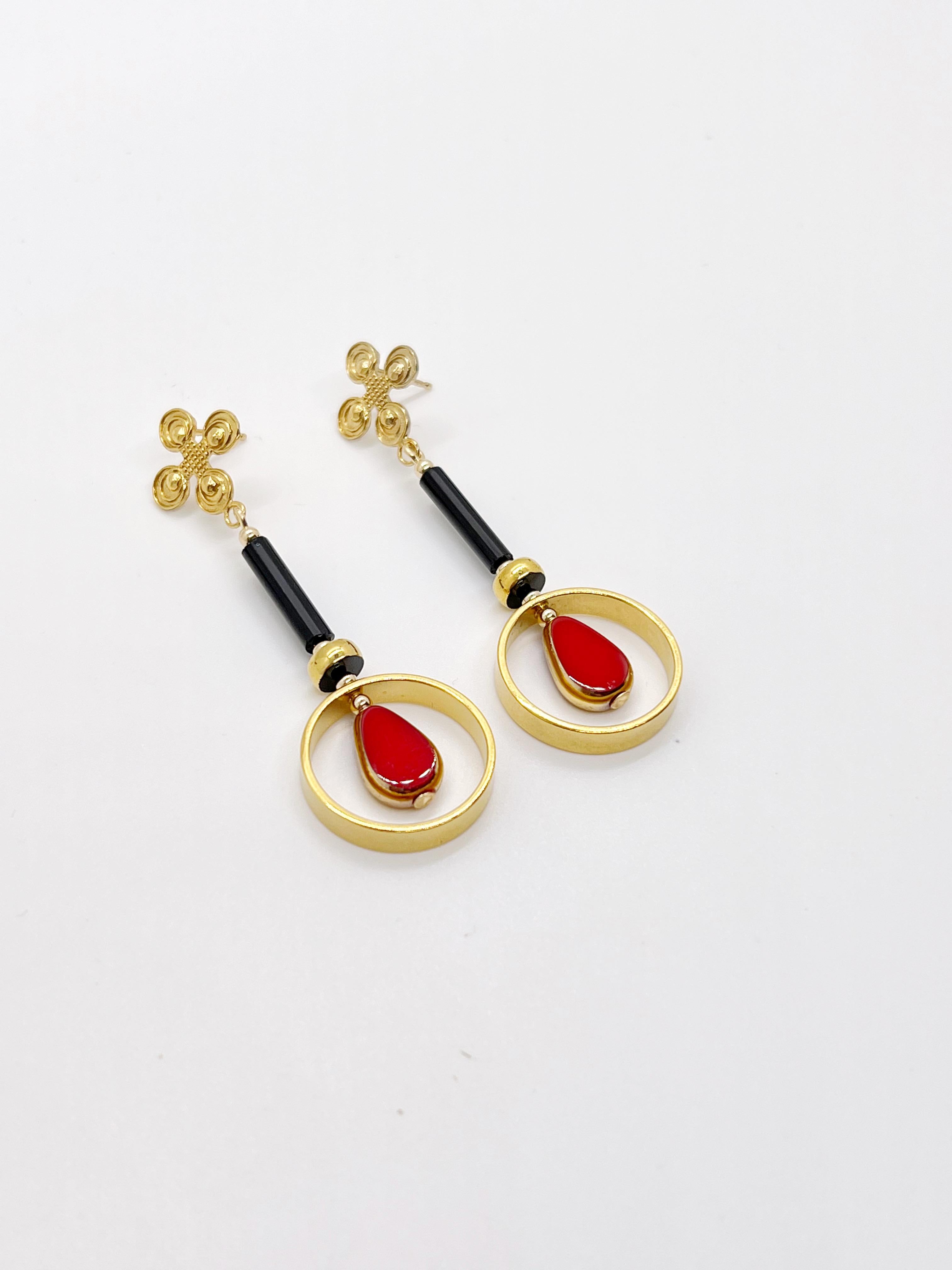 Red and Black Vienna Earrings  In New Condition For Sale In Monrovia, CA