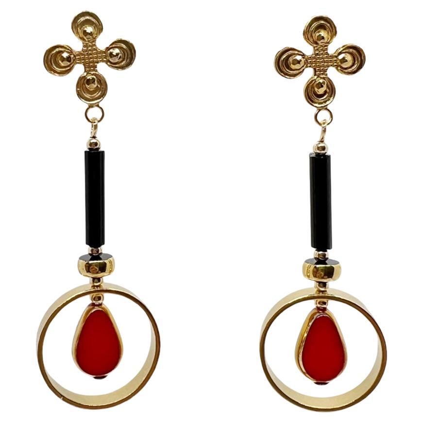 Red and Black Vienna Earrings  For Sale