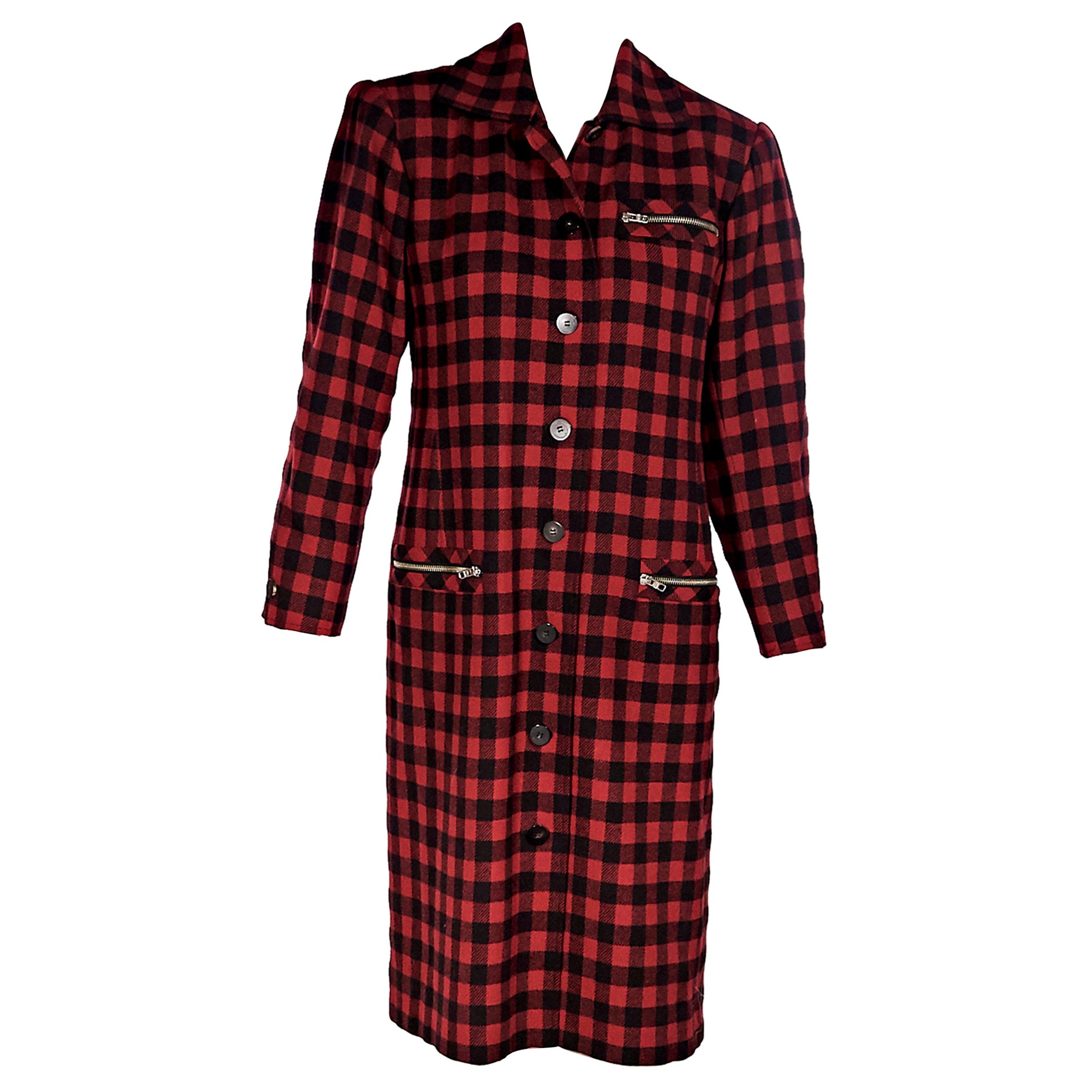 Yves Saint Laurent Red And Black Variation Wool Checkered Jacket