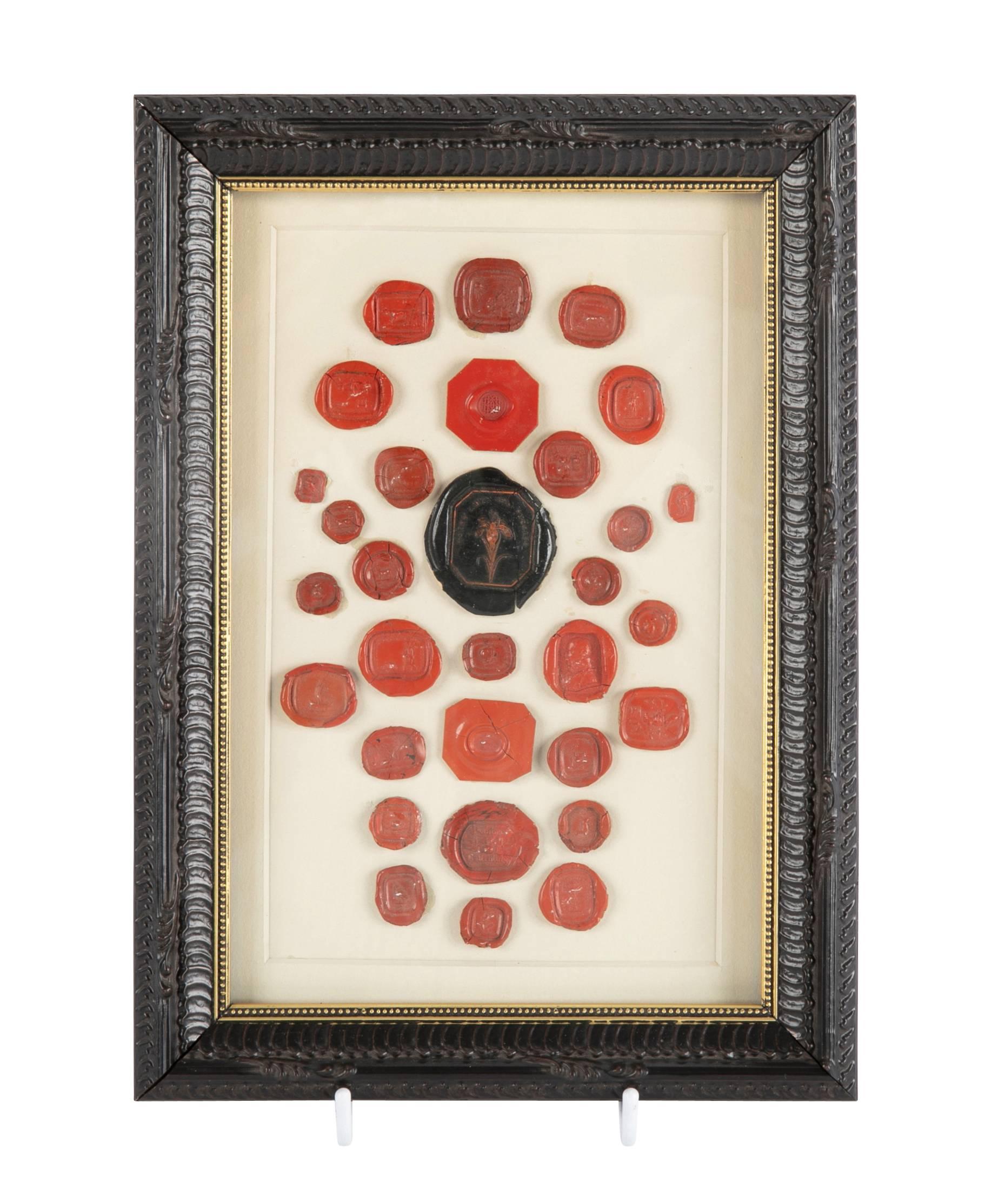 Italian Red and Black Wax Intaglio Seal Collection, Set of Four