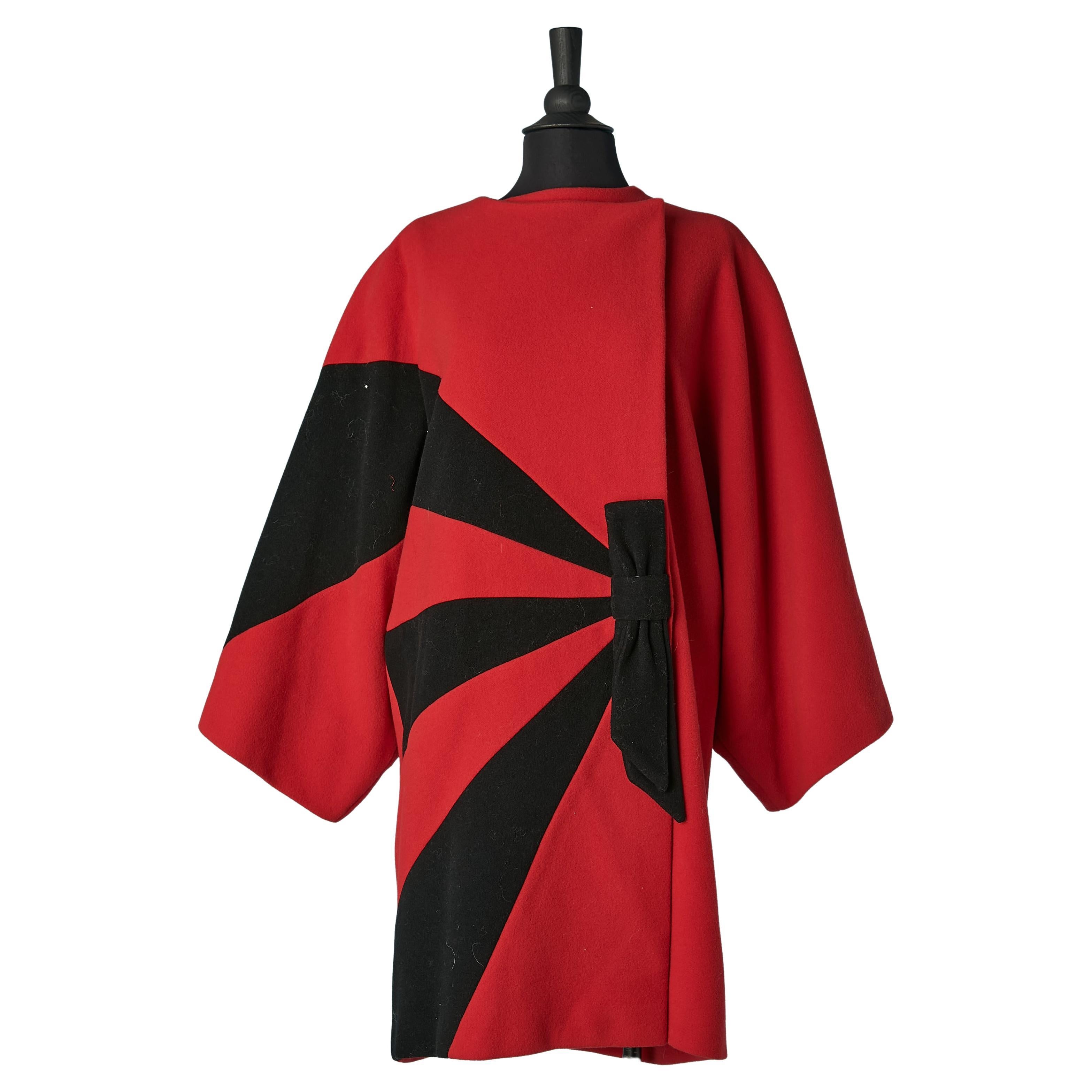 Red and black wool & cashmere double-breasted coat Pierre Cardin Circa 1970's  For Sale