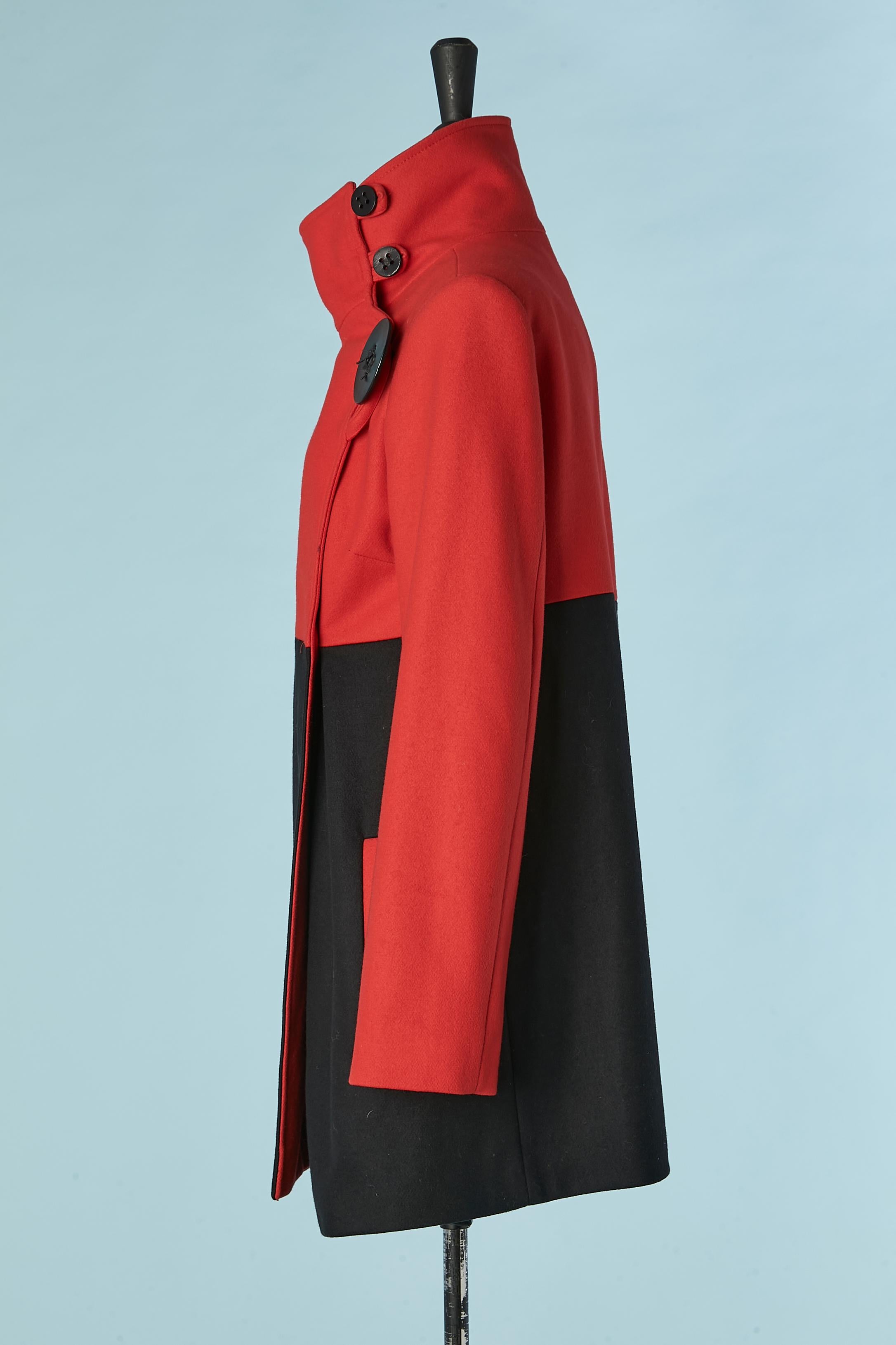 Women's Red and black wool coat with one oversize button JC DE CASTELBAJAC For Sale