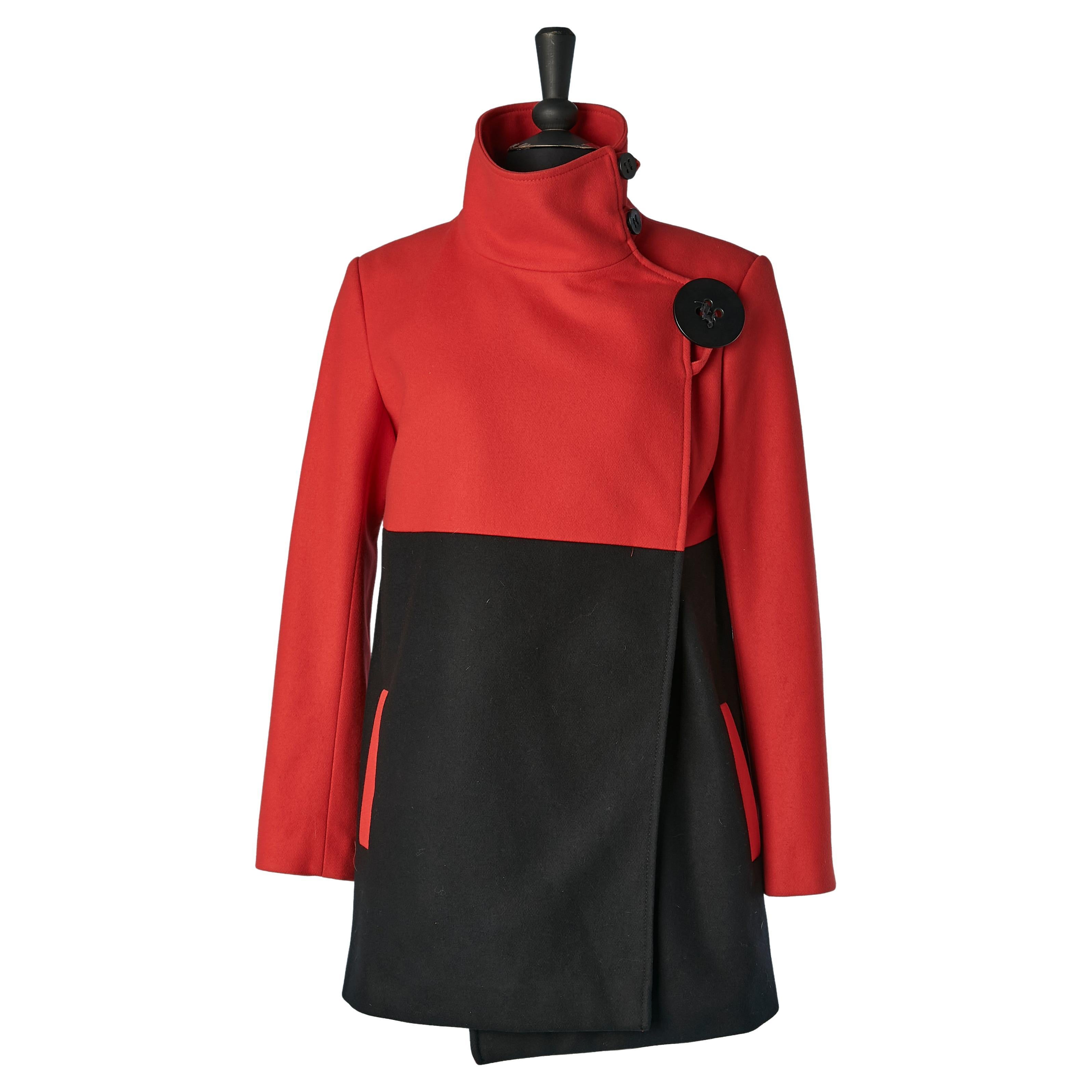Red and black wool coat with one oversize button JC DE CASTELBAJAC For Sale