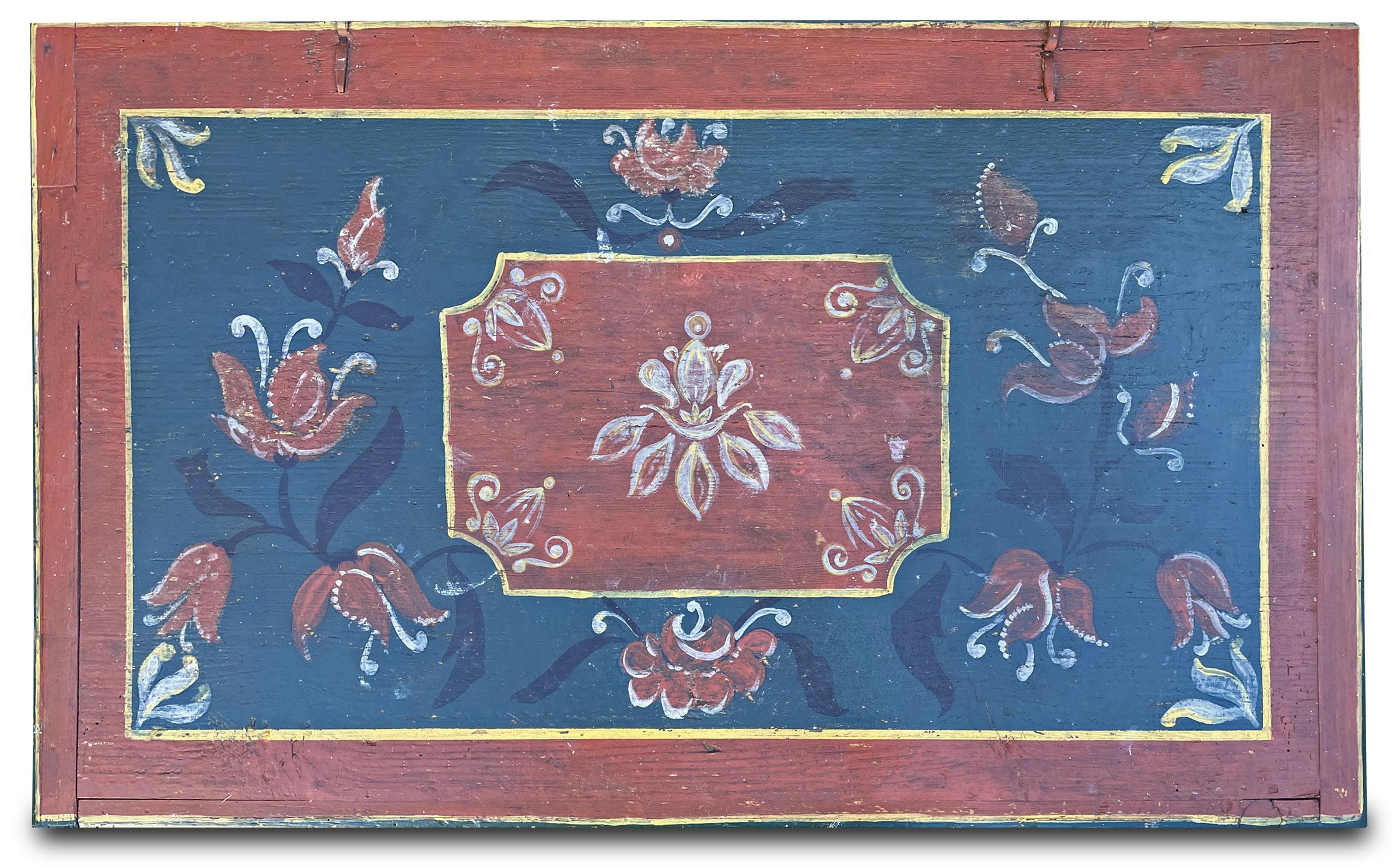 Red and Blu Floral Painted Little Blanket Chest, 1788 Alps, Central Europe 1