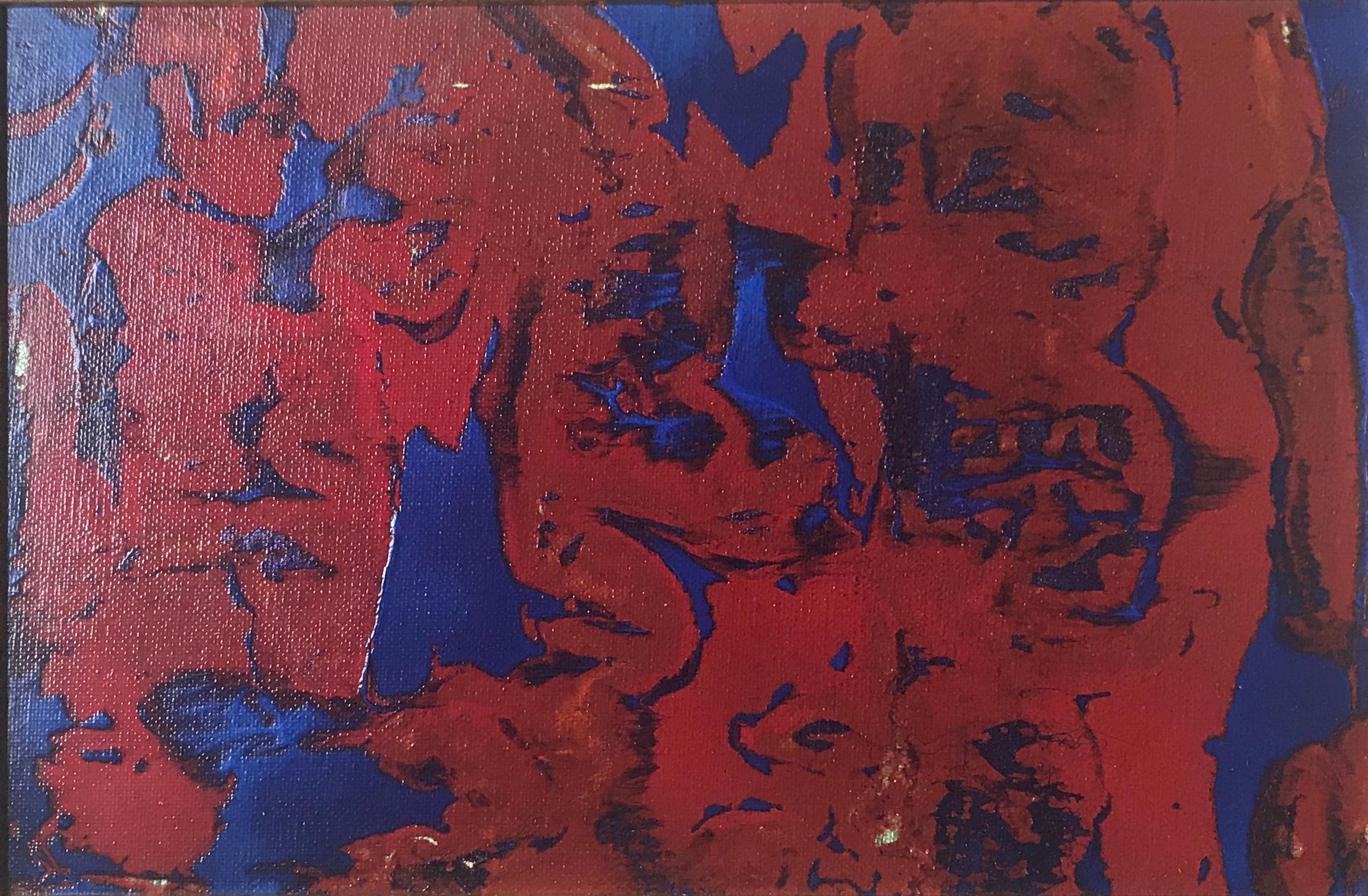 Peint à la main Rouge et bleu:: 2003 en vente