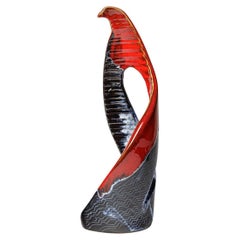 Sculpture d'oiseau en céramique abstraite rouge et bleue du 20e siècle de Jean Austruy 1950