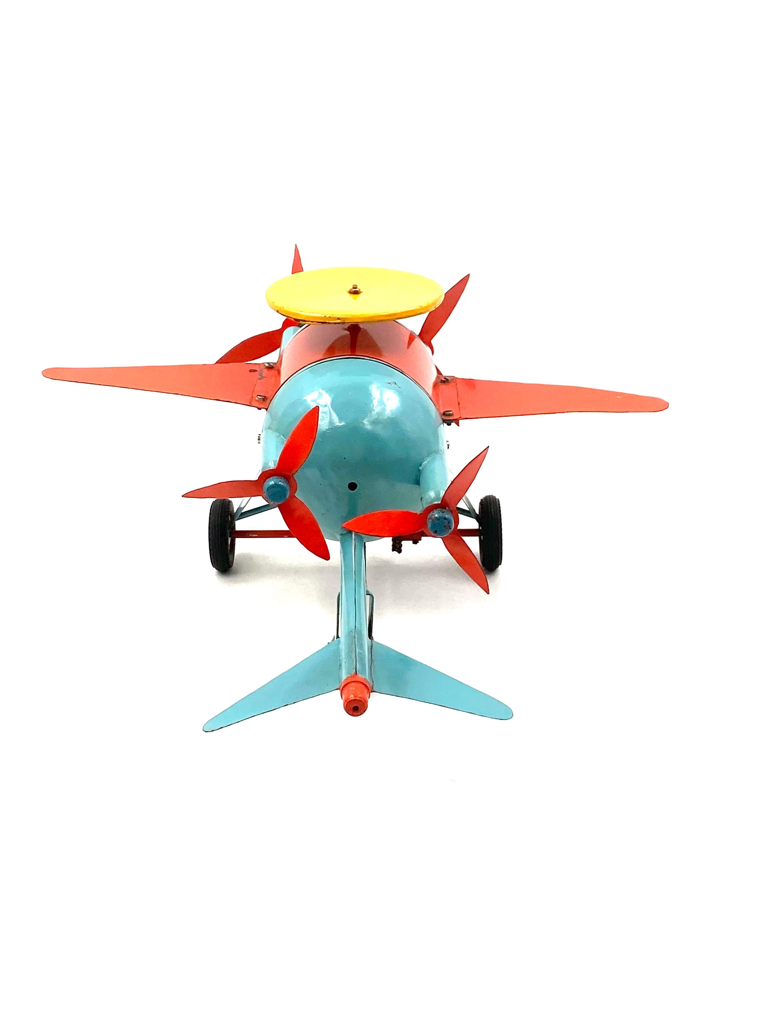 Red and blue airplane toy, France early 20th century For Sale 3
