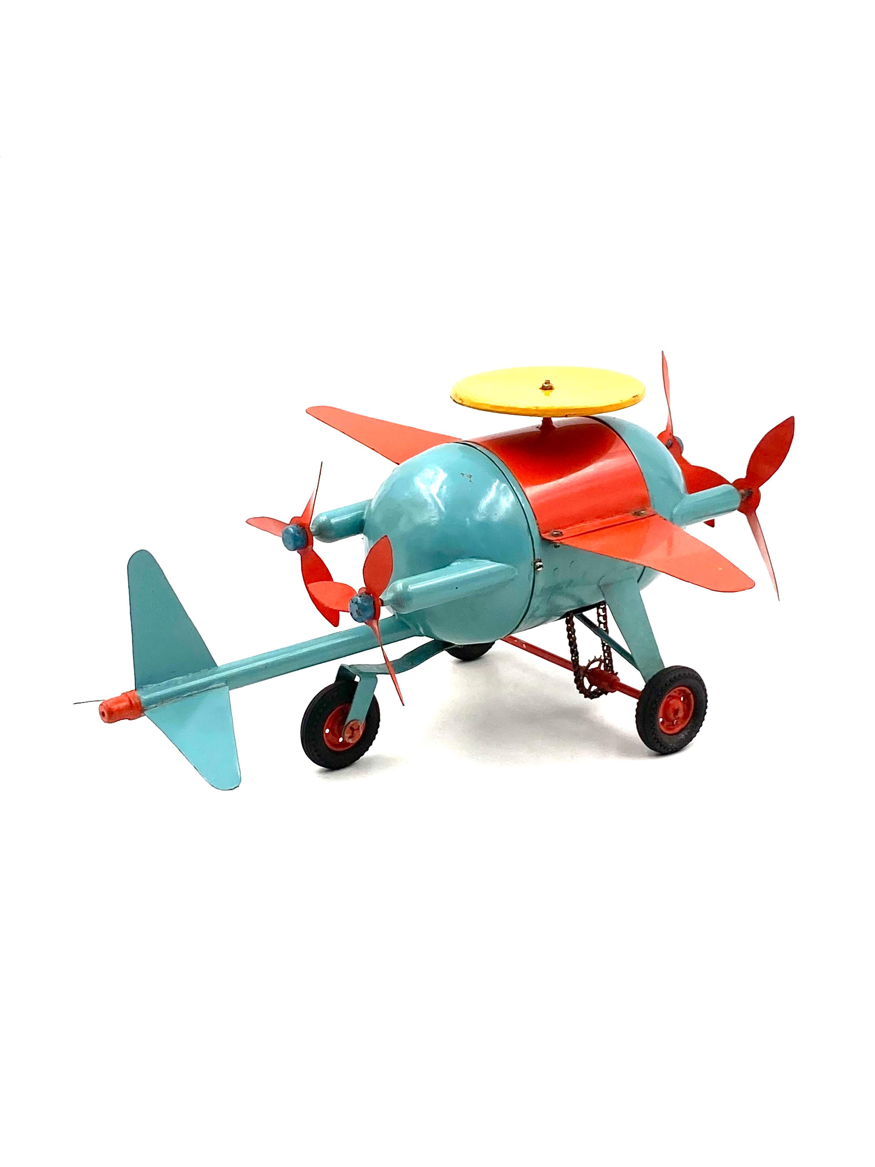 Red and blue airplane toy, France early 20th century For Sale 4