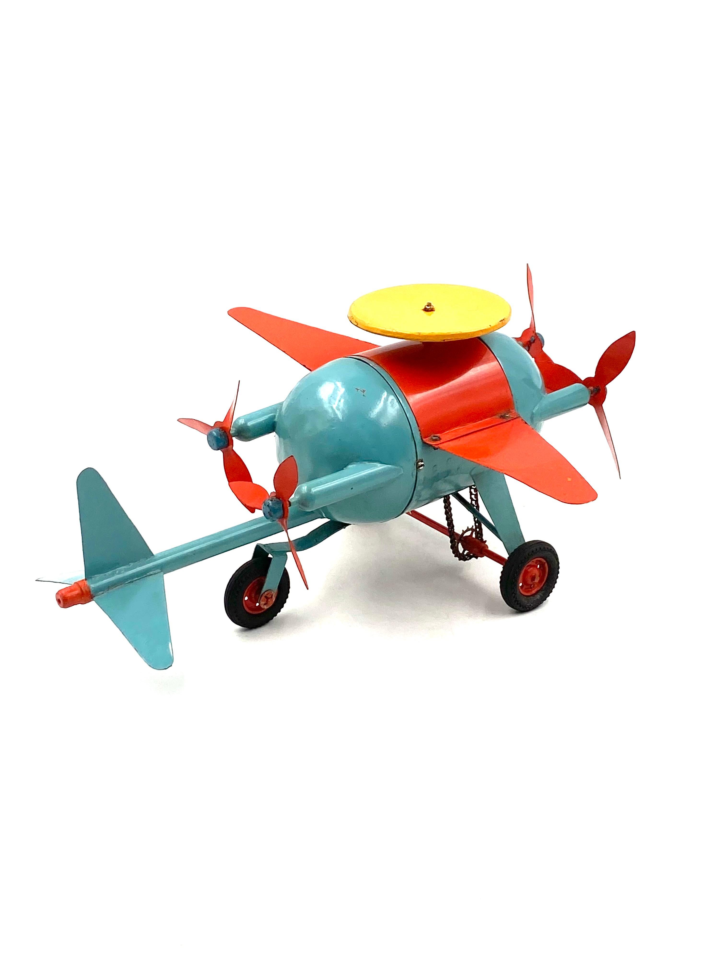 Red and blue airplane toy, France early 20th century For Sale 2