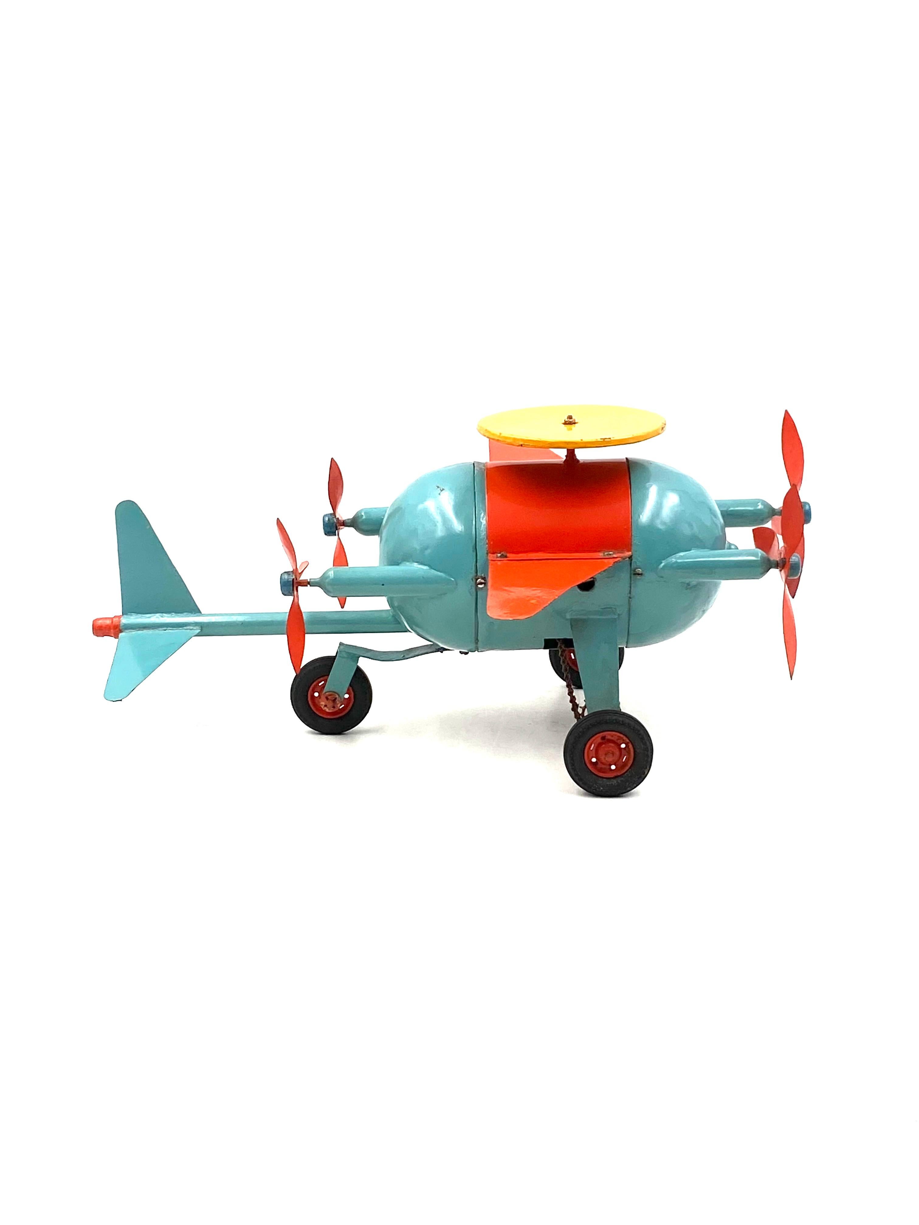 Red and blue airplane toy, France early 20th century For Sale 6