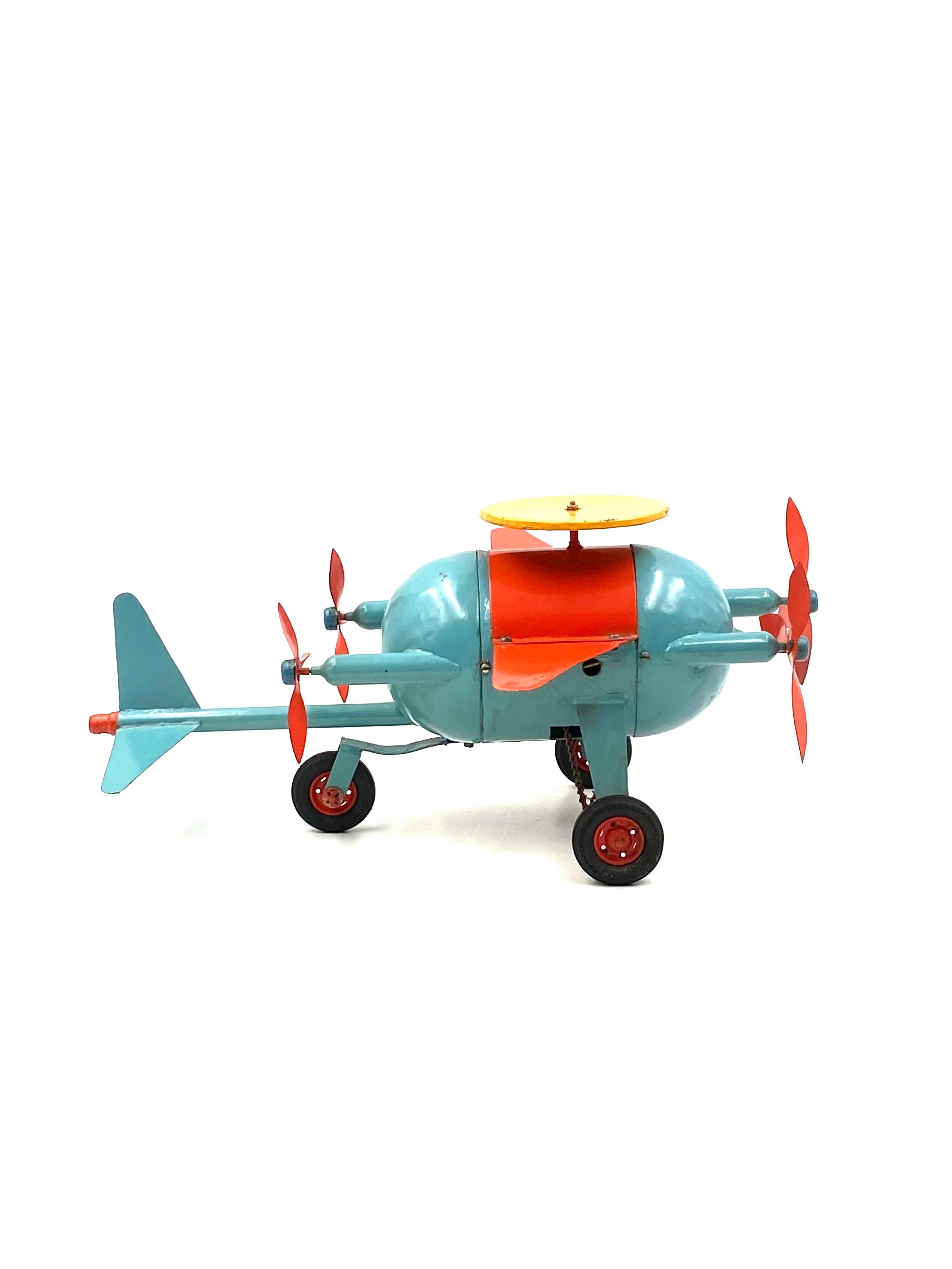 Red and blue airplane toy, France early 20th century For Sale 7