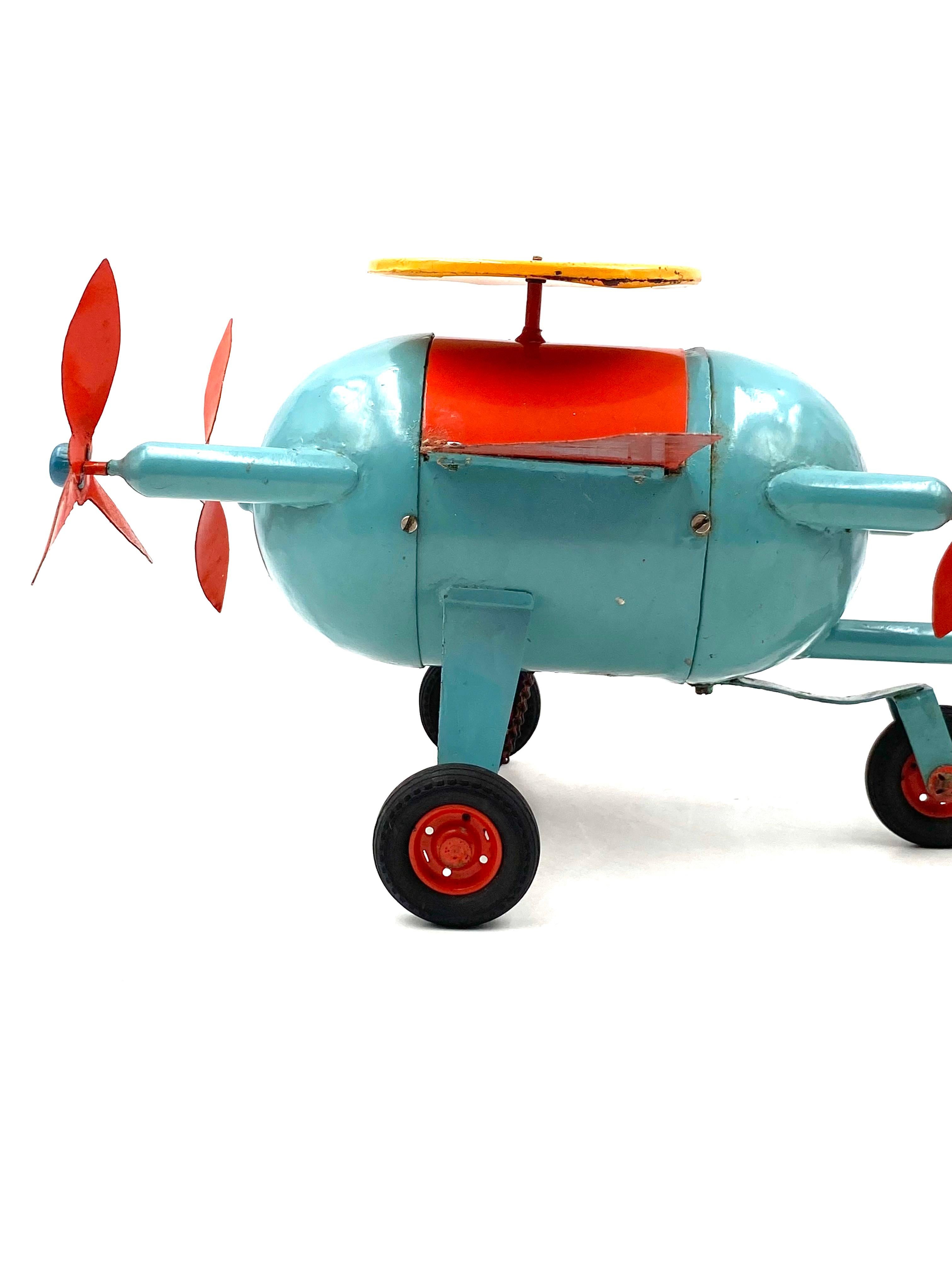 Red and blue airplane toy, France early 20th century For Sale 12