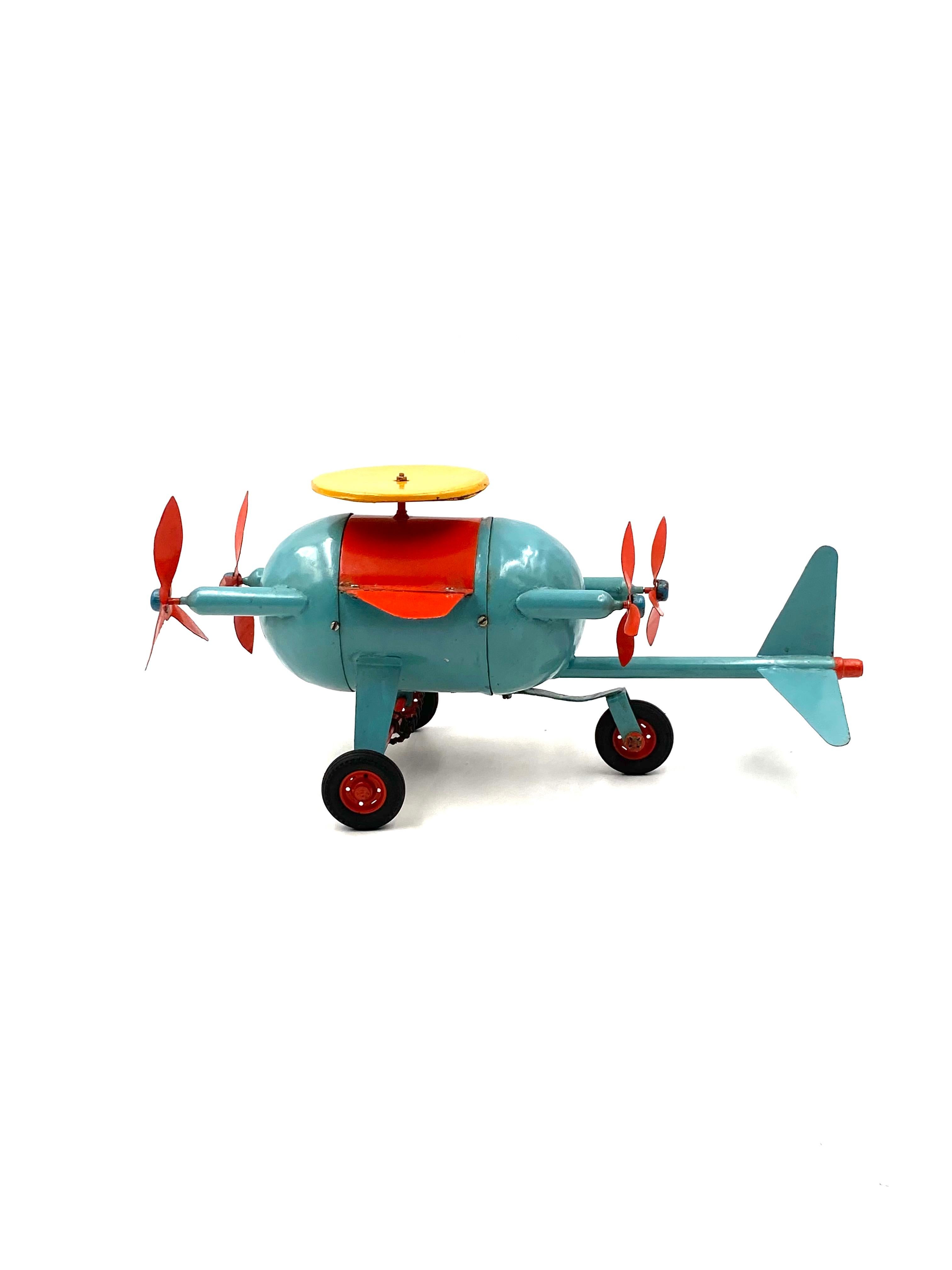 Red and blue airplane toy, France early 20th century For Sale 1