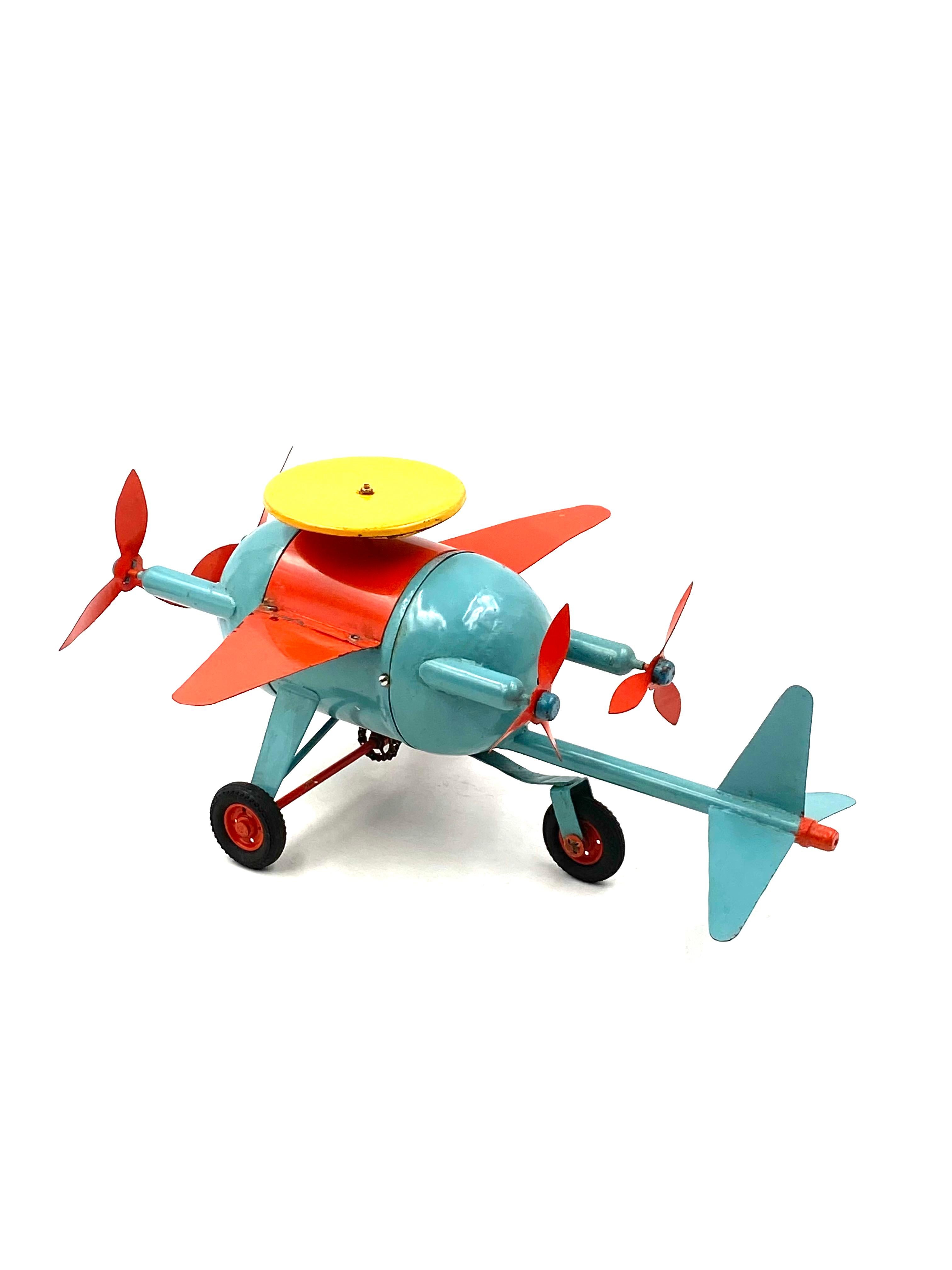 Red and blue airplane toy, France early 20th century For Sale 2