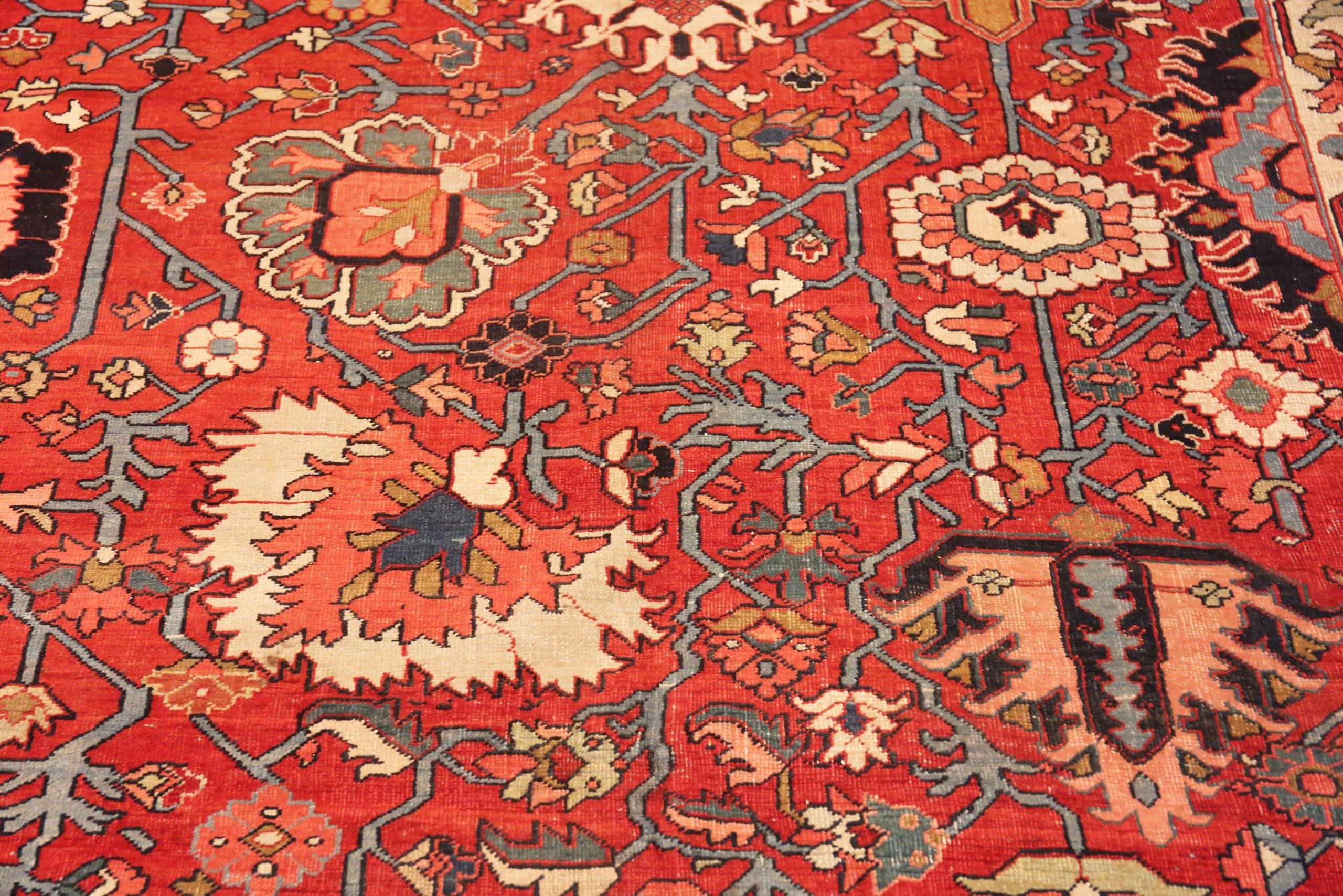Phenomenal Red And Blue Allover Geometric Design Oversized Antique Persian Heriz Serapi Rug, Country of origin: Persian Rugs, Circa date: 1900
