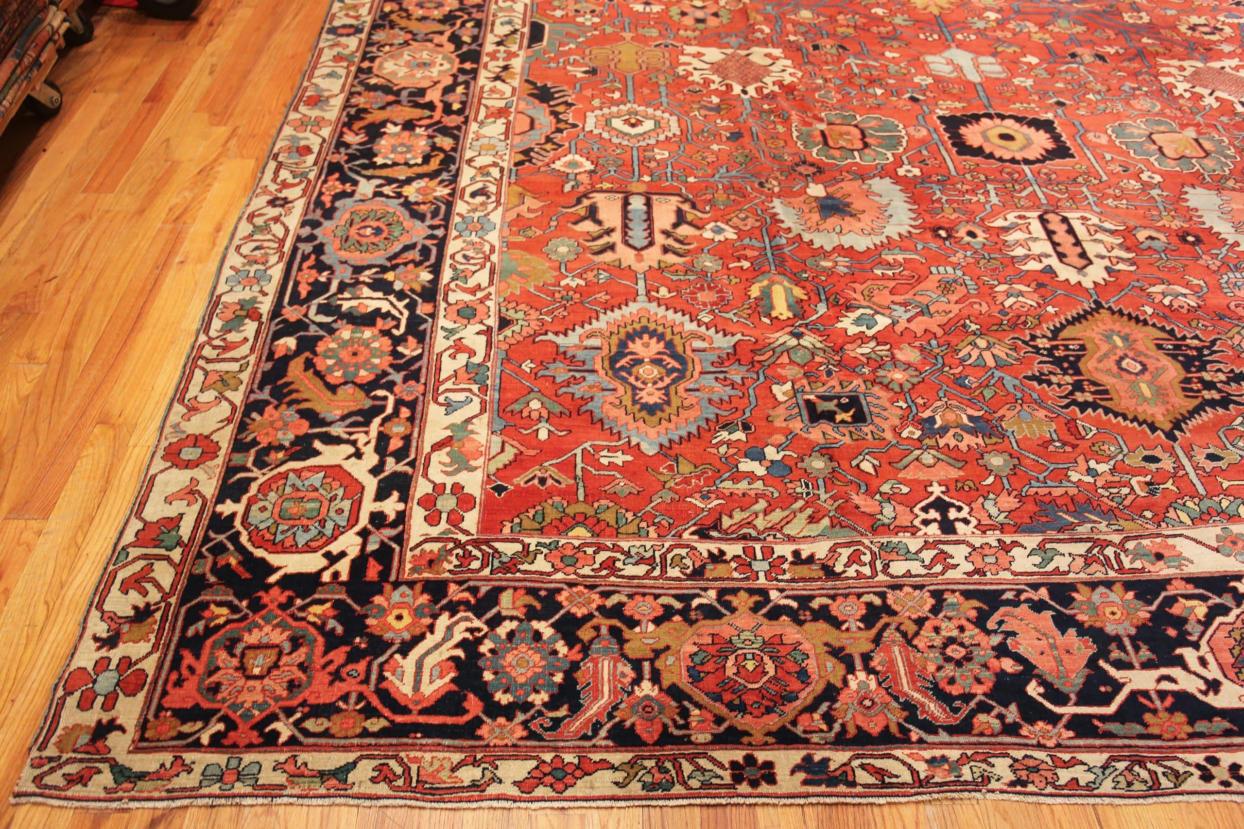 Red And Blue Allover Geometric Oversized Antique Persian Heriz 13'5