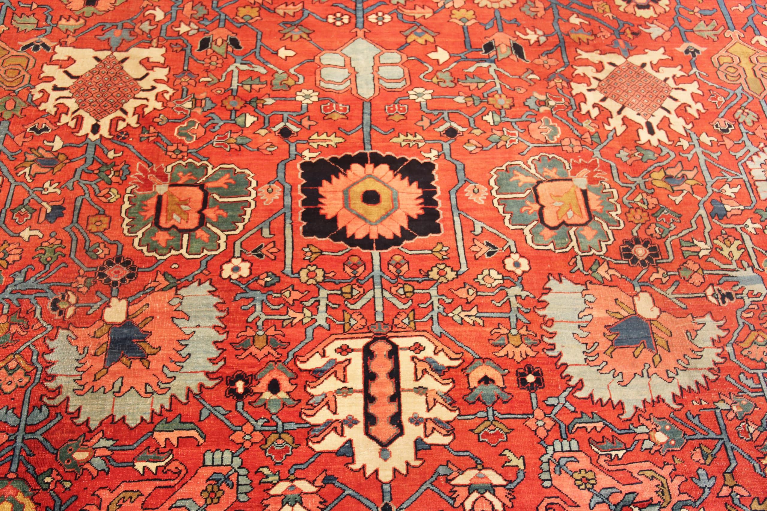 Red And Blue Allover Geometric Oversized Antique Persian Heriz 13'5