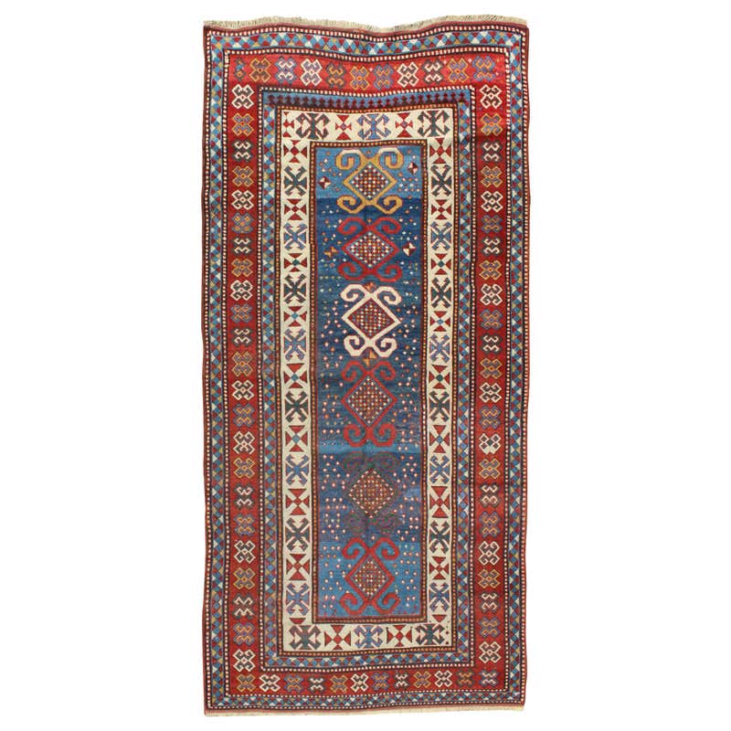 Antique Kazak Karachopf Rug with Octagon Medallion in Red, Blue and ...