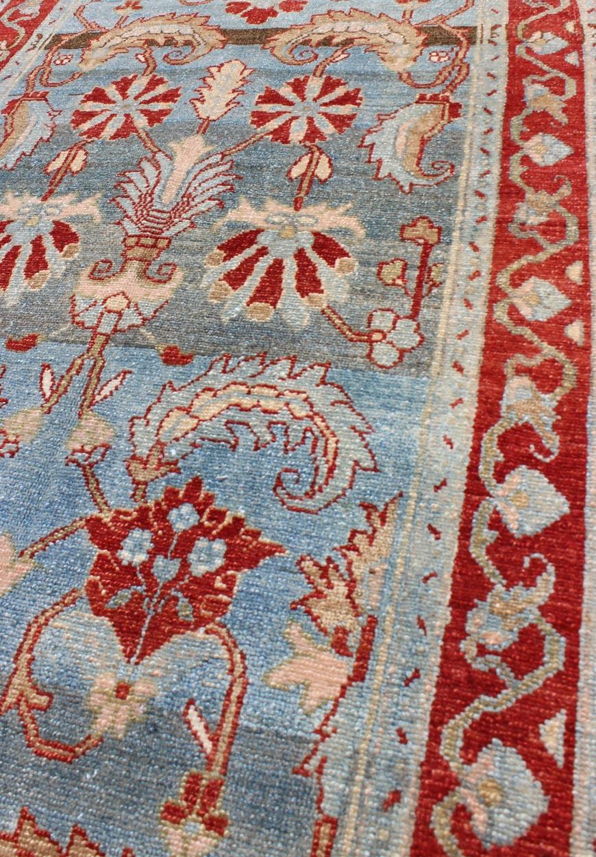 Red and Blue Antique Persian Hamedan Runner with All-Over Geometric Design For Sale 4
