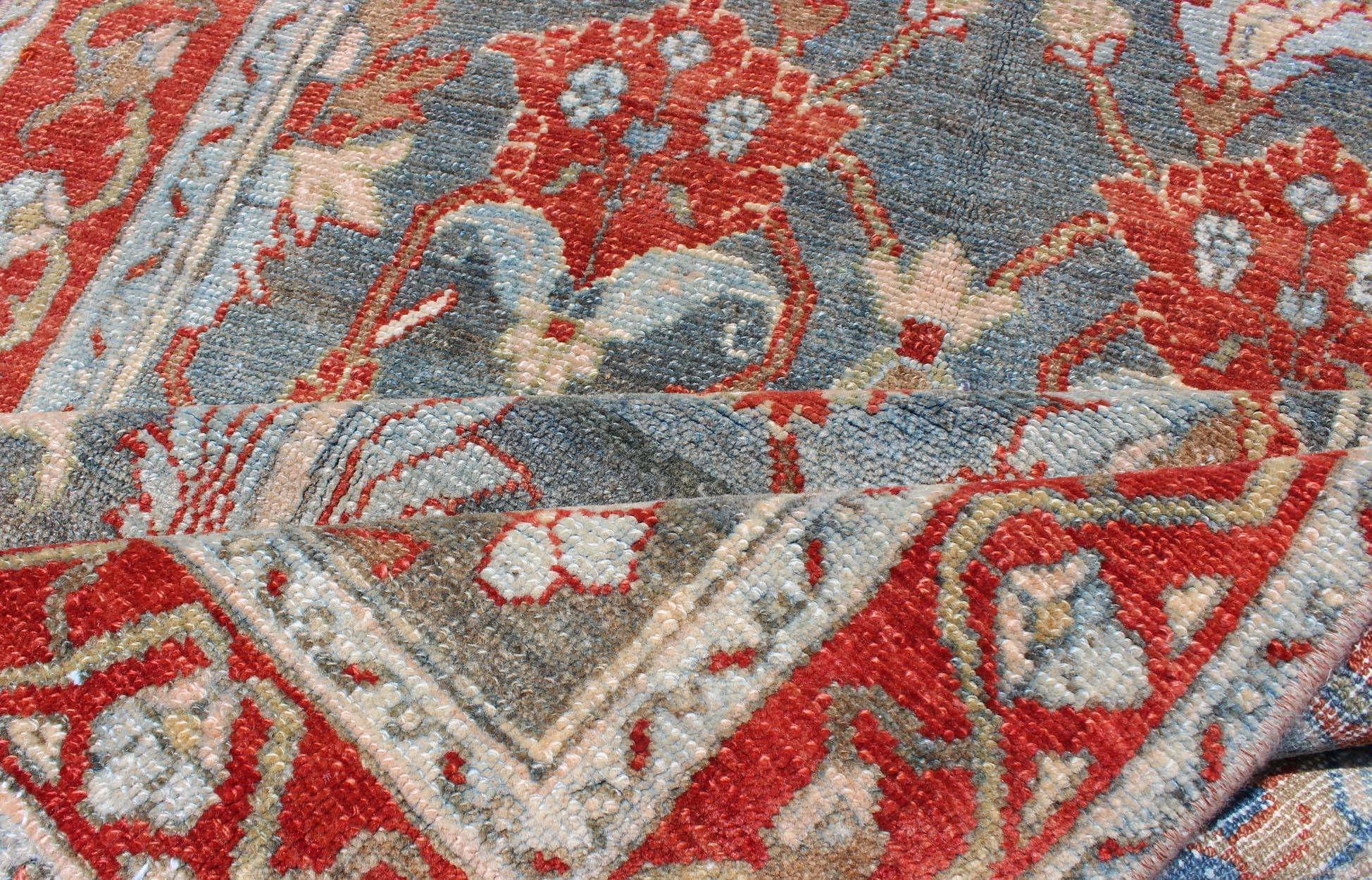 Red and Blue Antique Persian Hamedan Runner with All-Over Geometric Design In Good Condition For Sale In Atlanta, GA