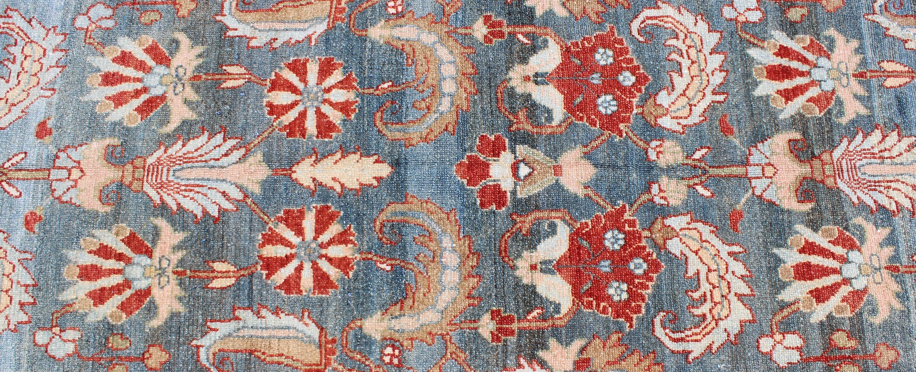 Red and Blue Antique Persian Hamedan Runner with All-Over Geometric Design For Sale 1