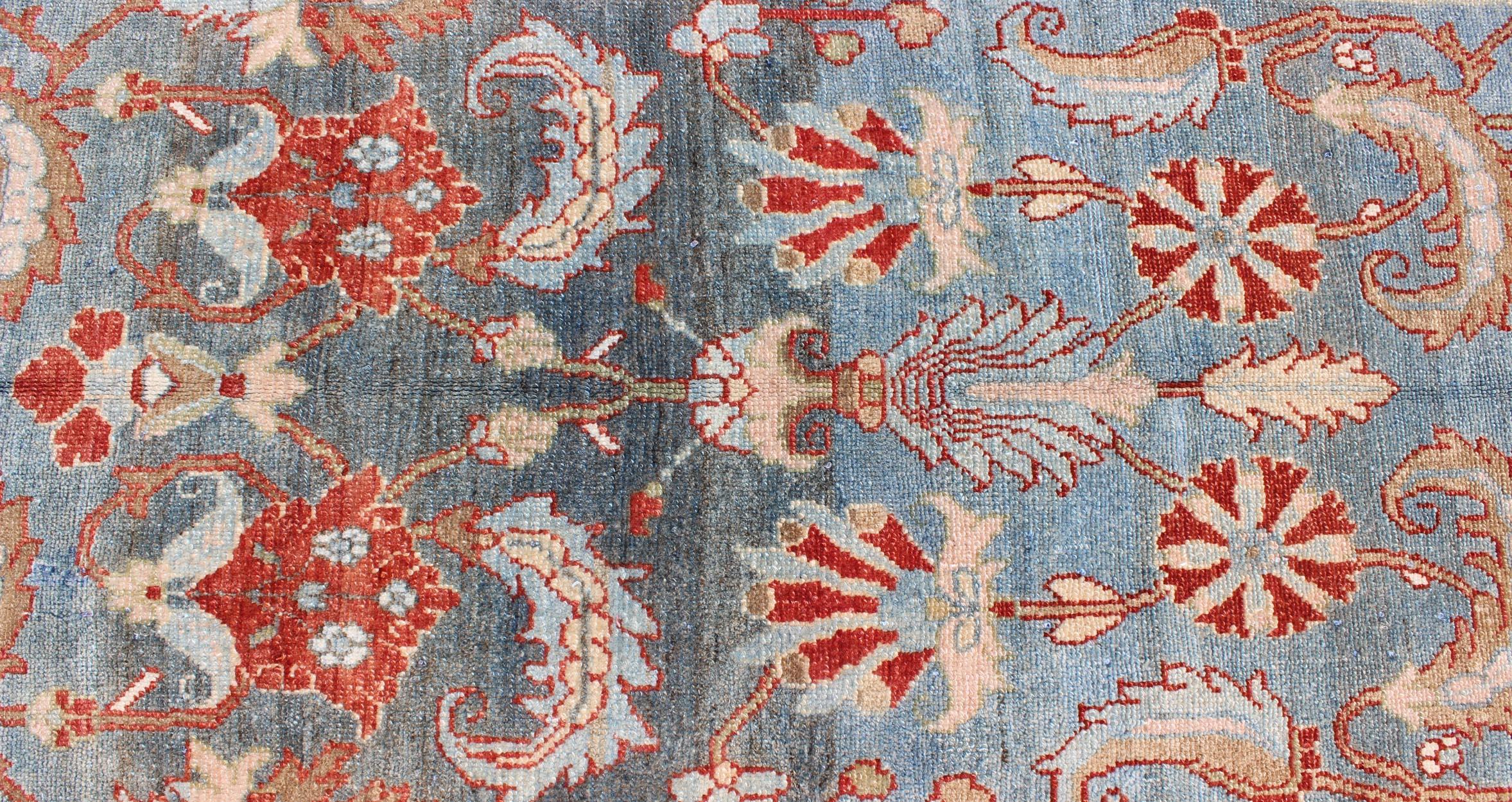 Red and Blue Antique Persian Hamedan Runner with All-Over Geometric Design For Sale 2