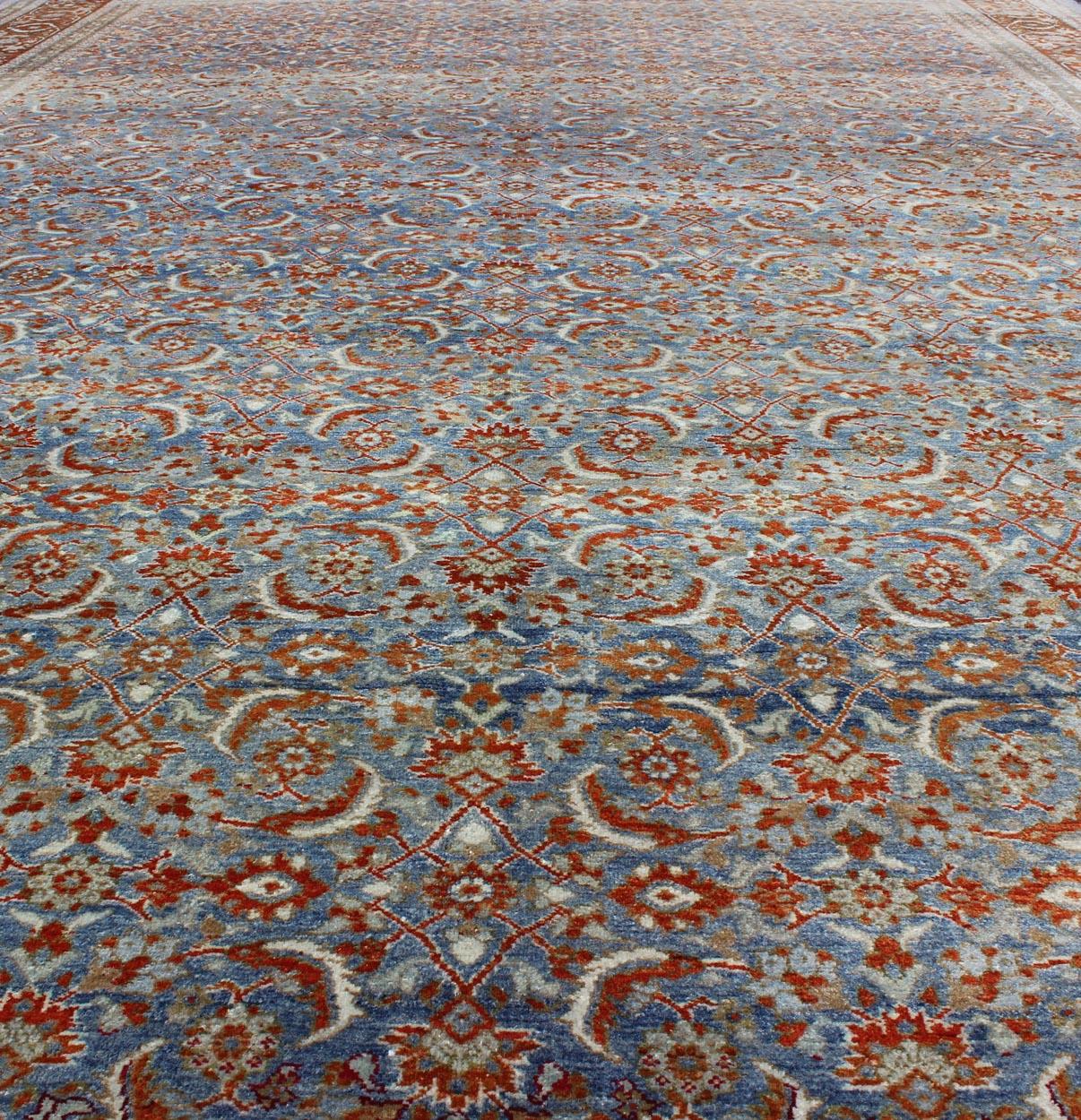 Light Blue and Red Antique Tabriz Rug  with All Over Herati Design For Sale 3