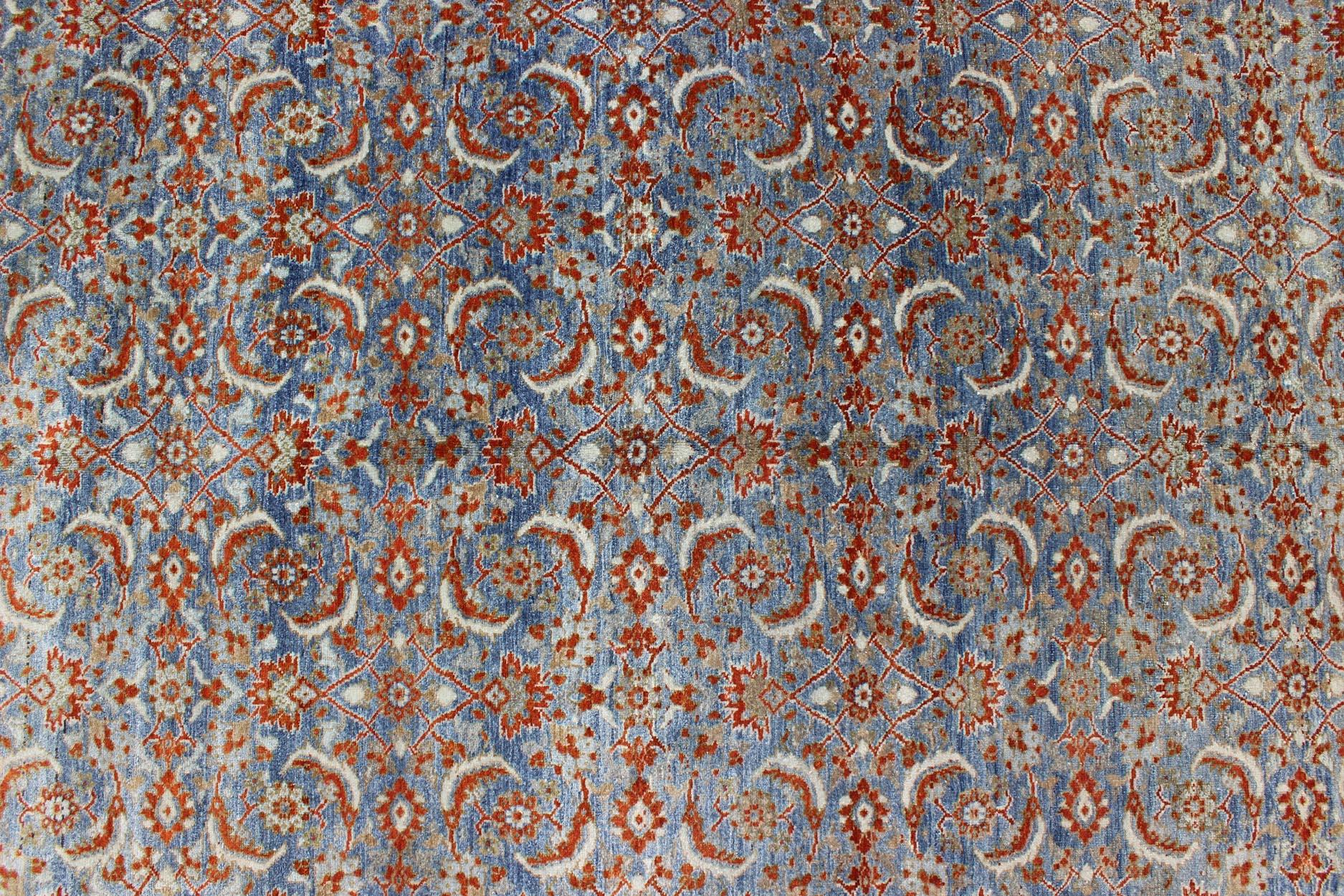 Light Blue and Red Antique Tabriz Rug  with All Over Herati Design For Sale 4