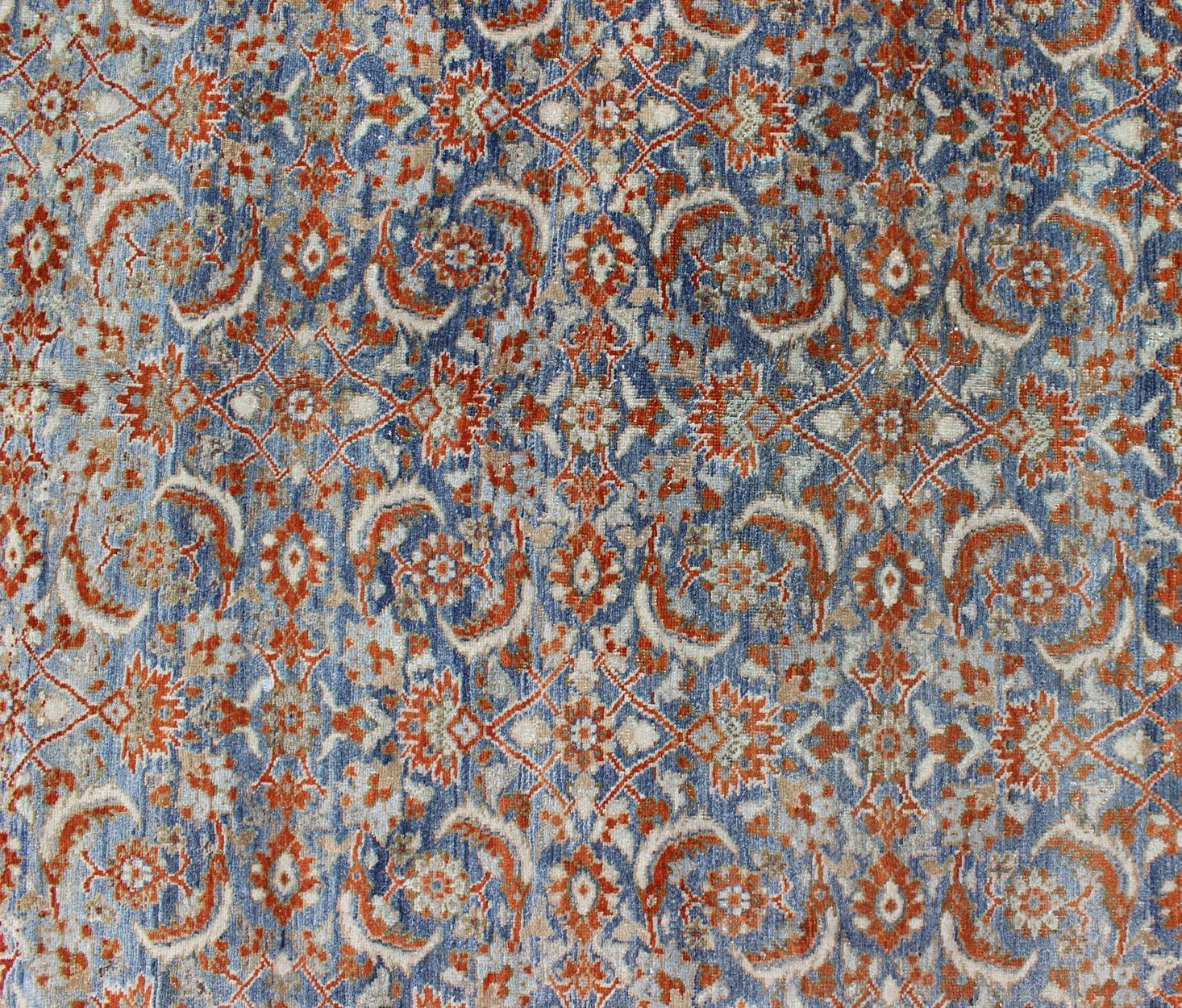 Light Blue and Red Antique Tabriz Rug  with All Over Herati Design For Sale 5