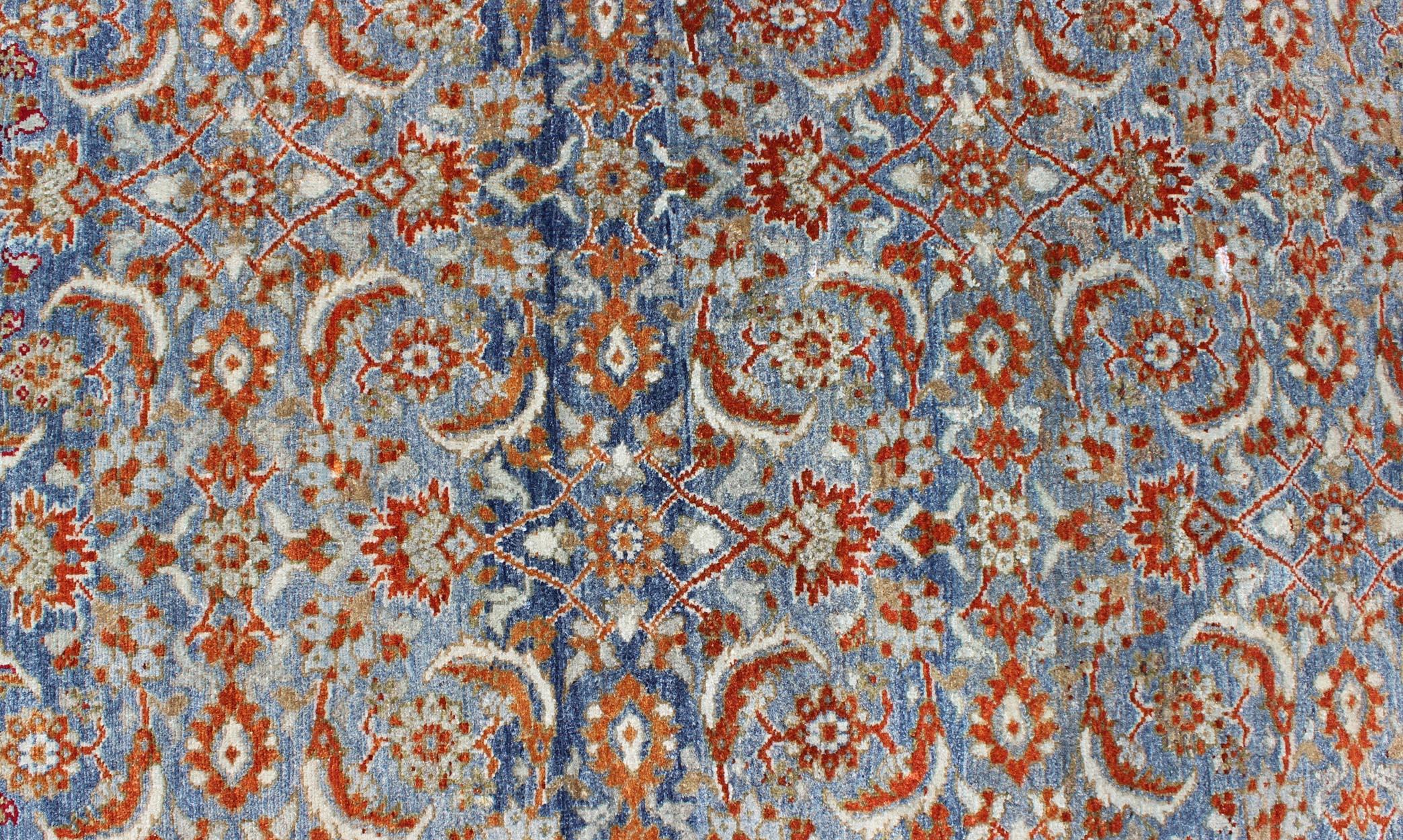 Early 20th Century Light Blue and Red Antique Tabriz Rug  with All Over Herati Design For Sale